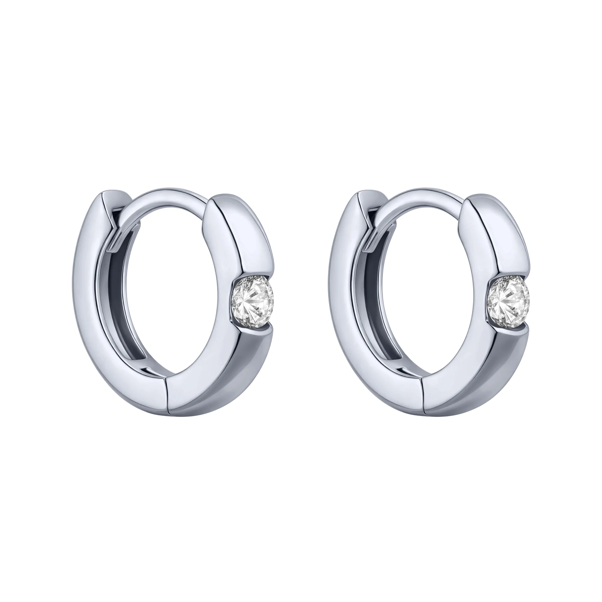 Серьги-кольца из серебра в стиле миннимализм с фианитом - 1785760 - 1