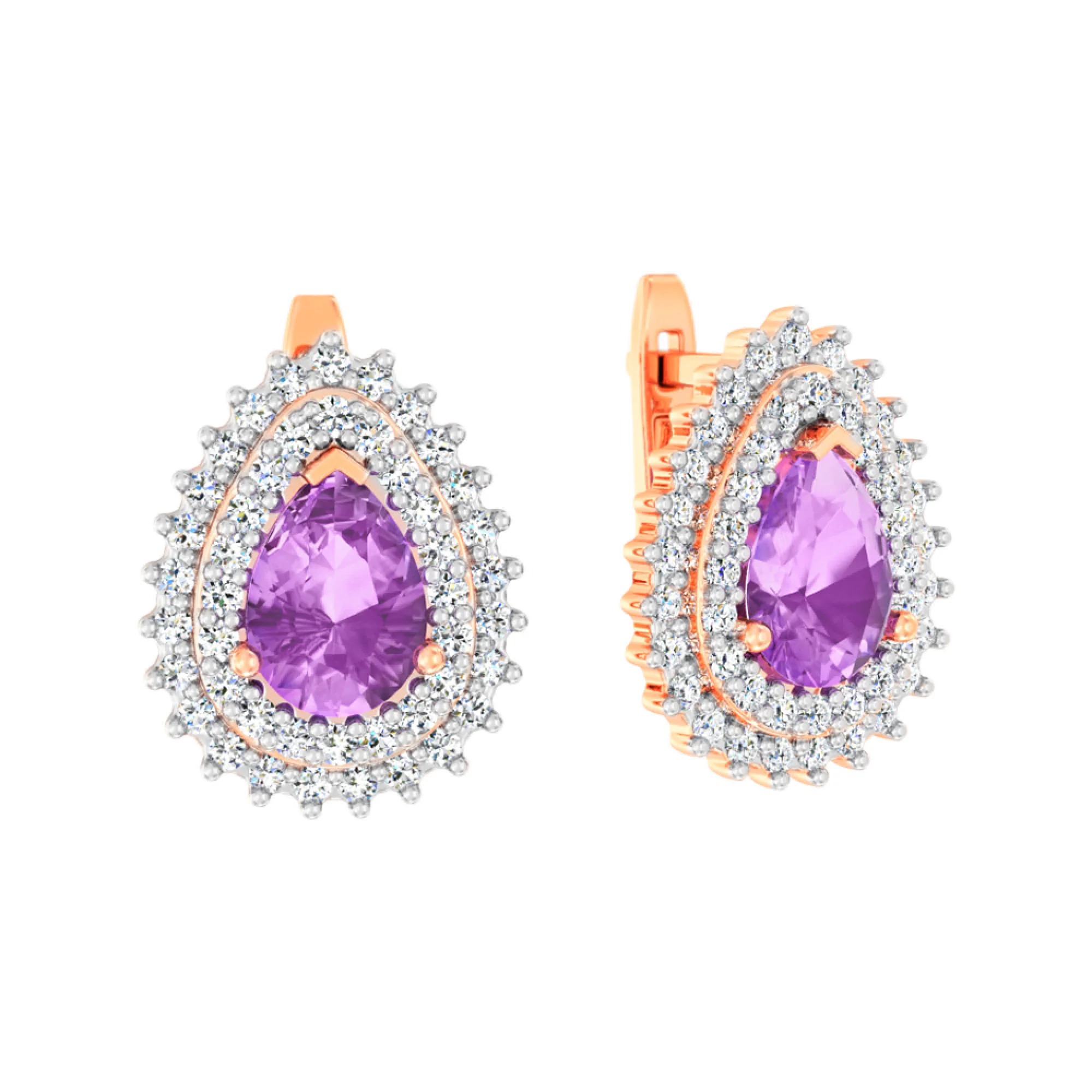 Сережки з аметистом и фианитами из красного золота - 969838 - 1