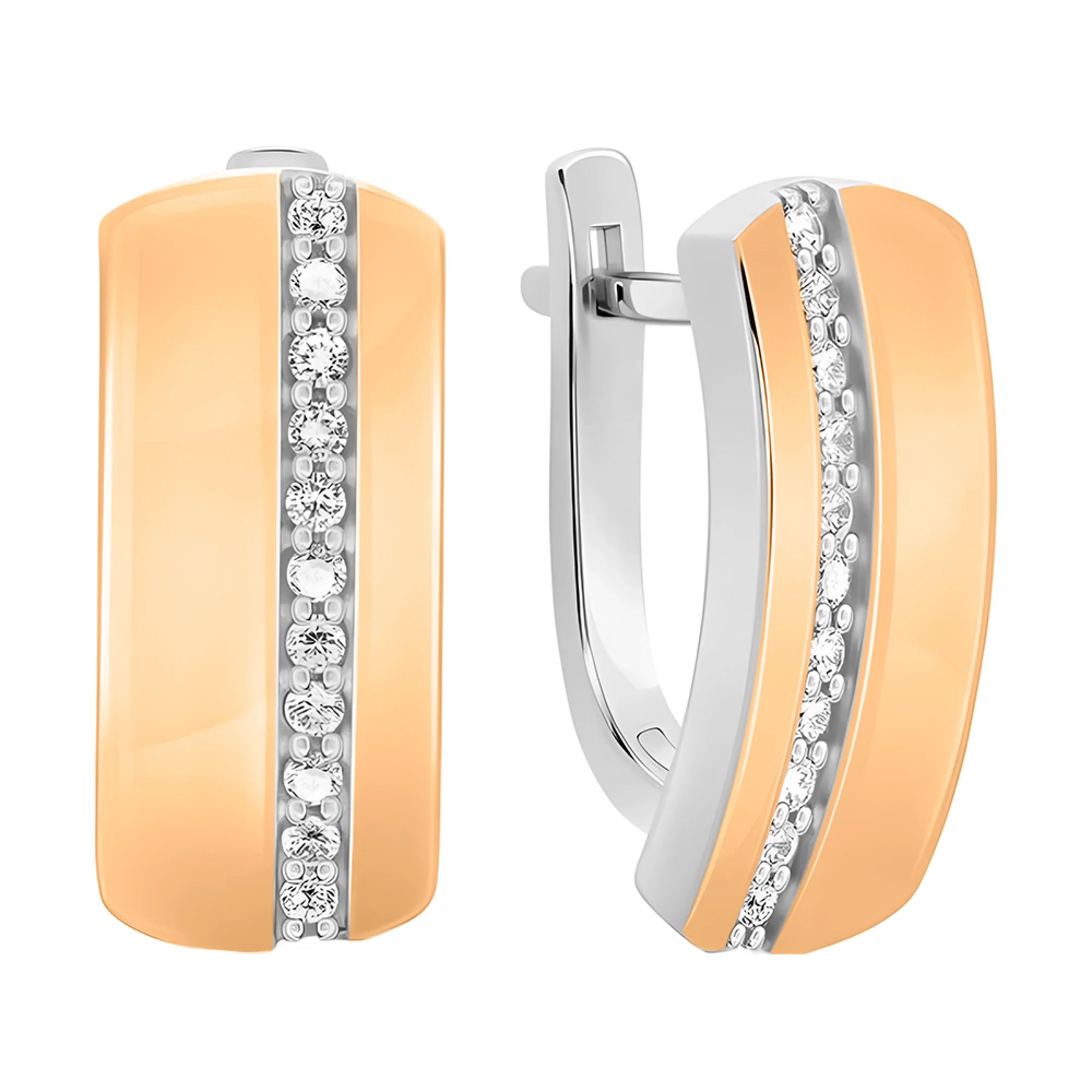 Серебряные серьги с золотой накладкой и фианитами - 405977 - 1