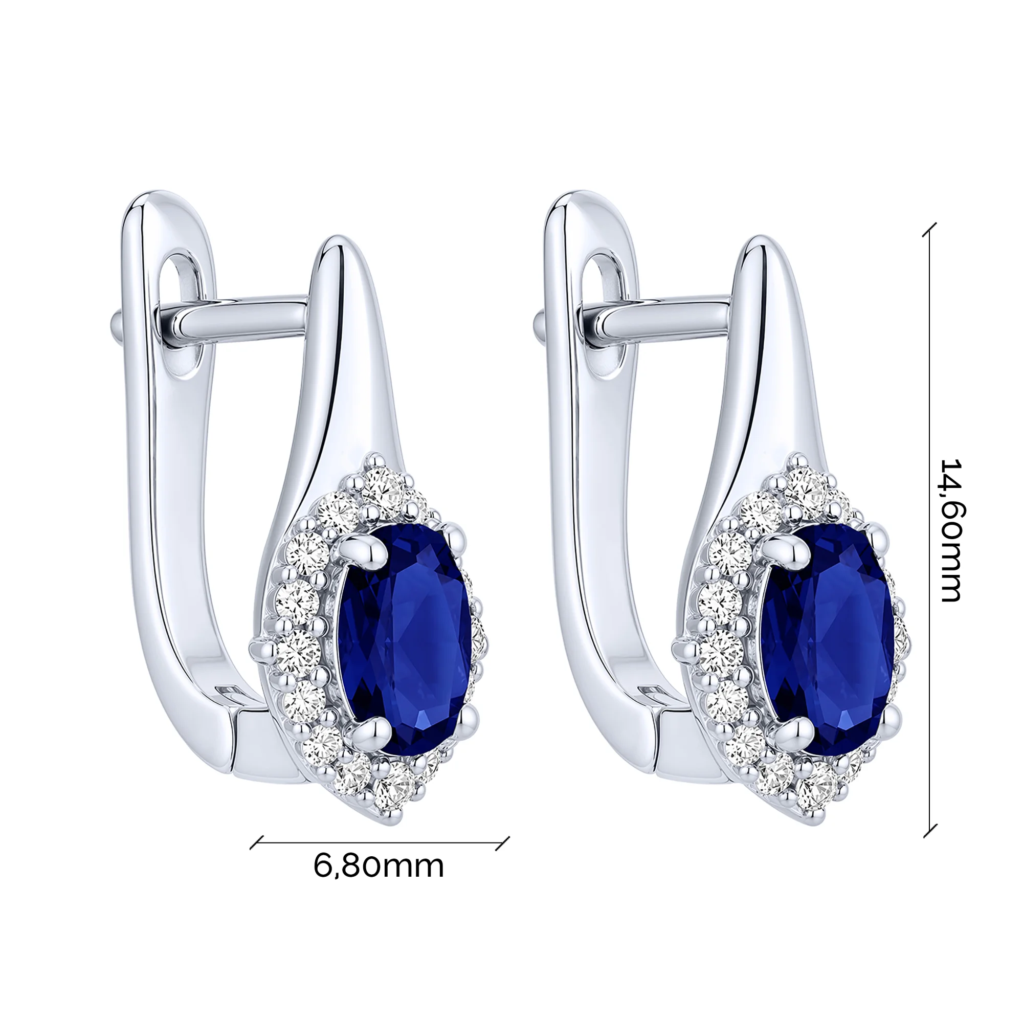 Серьги из серебра "Овал" с сапфиром и фианитами - 2297794 - 2