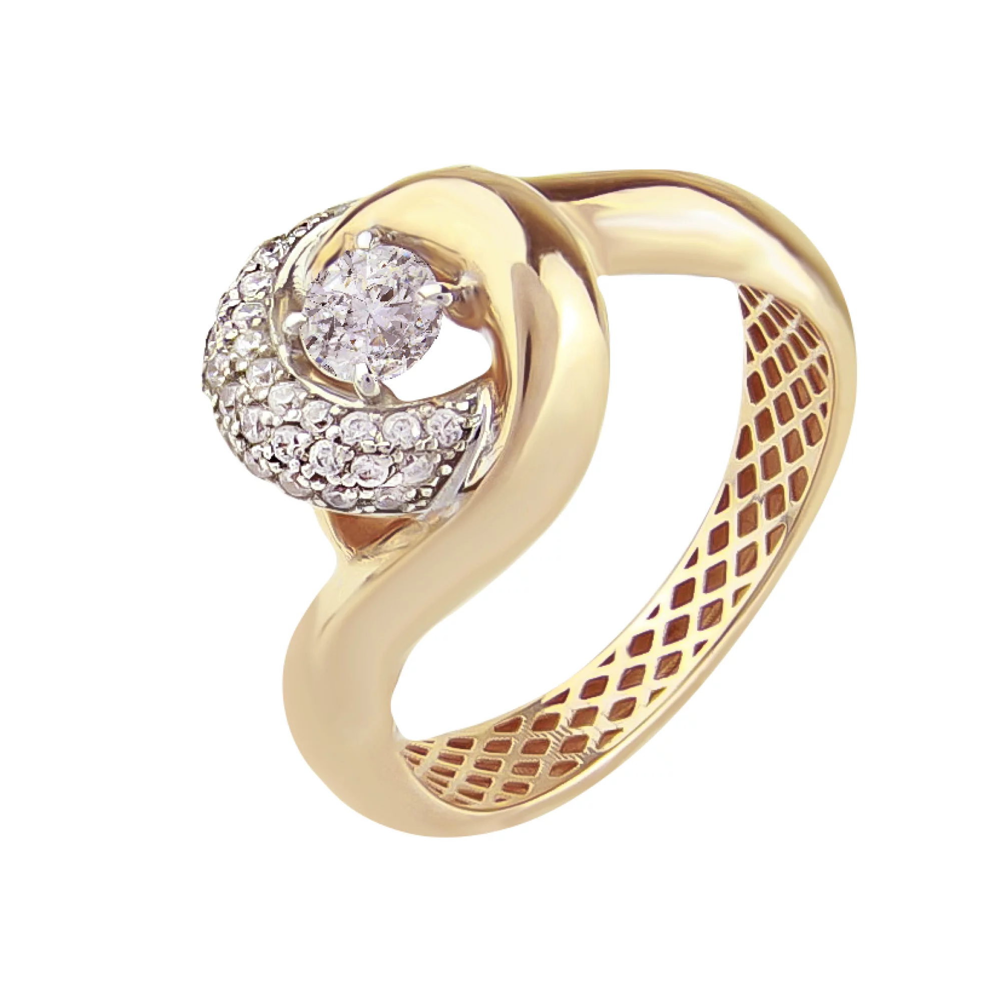 Золотое кольцо с фианитами - 482905 – изображение 1