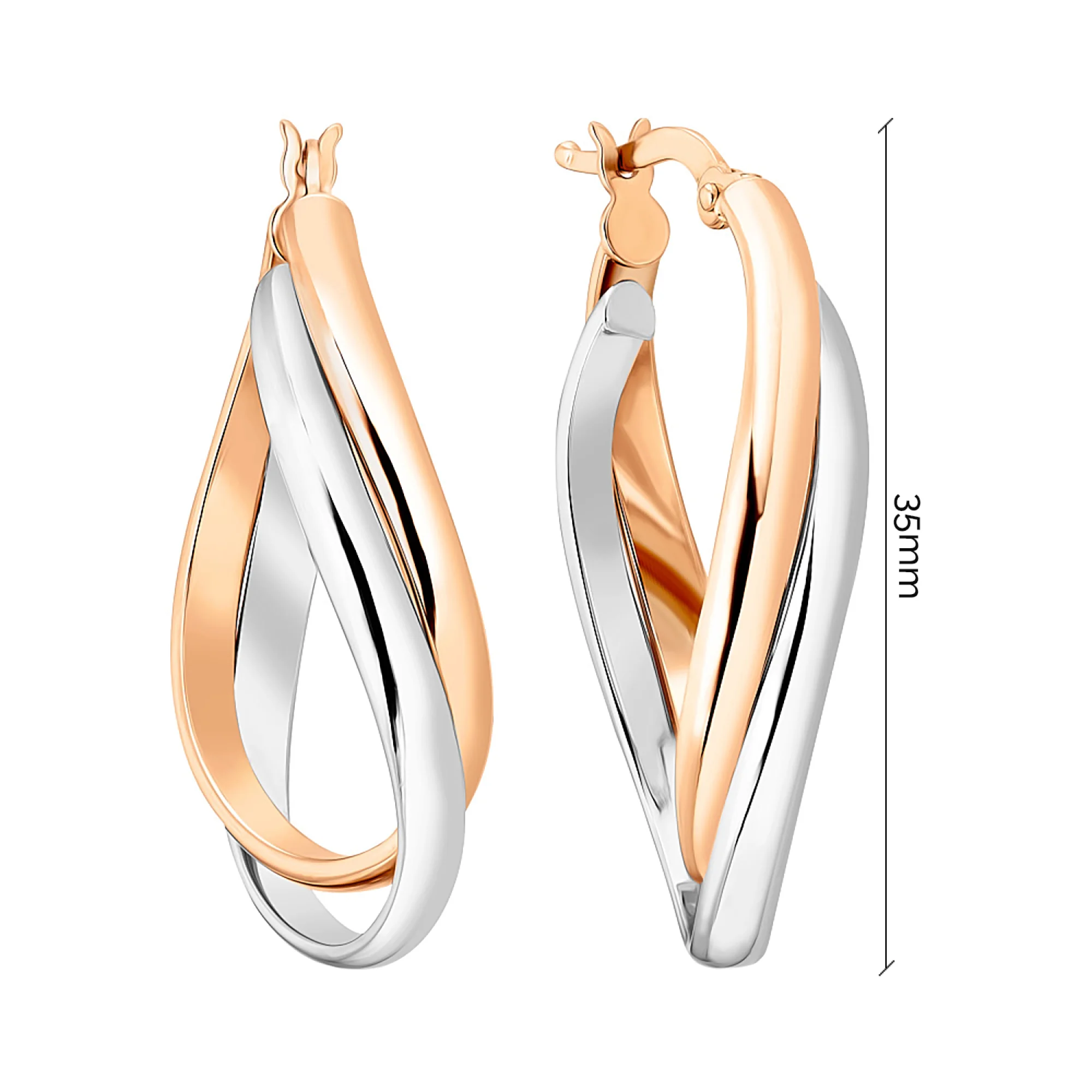 Сережки-кольца из комбинированного золота - 1095100 - 2