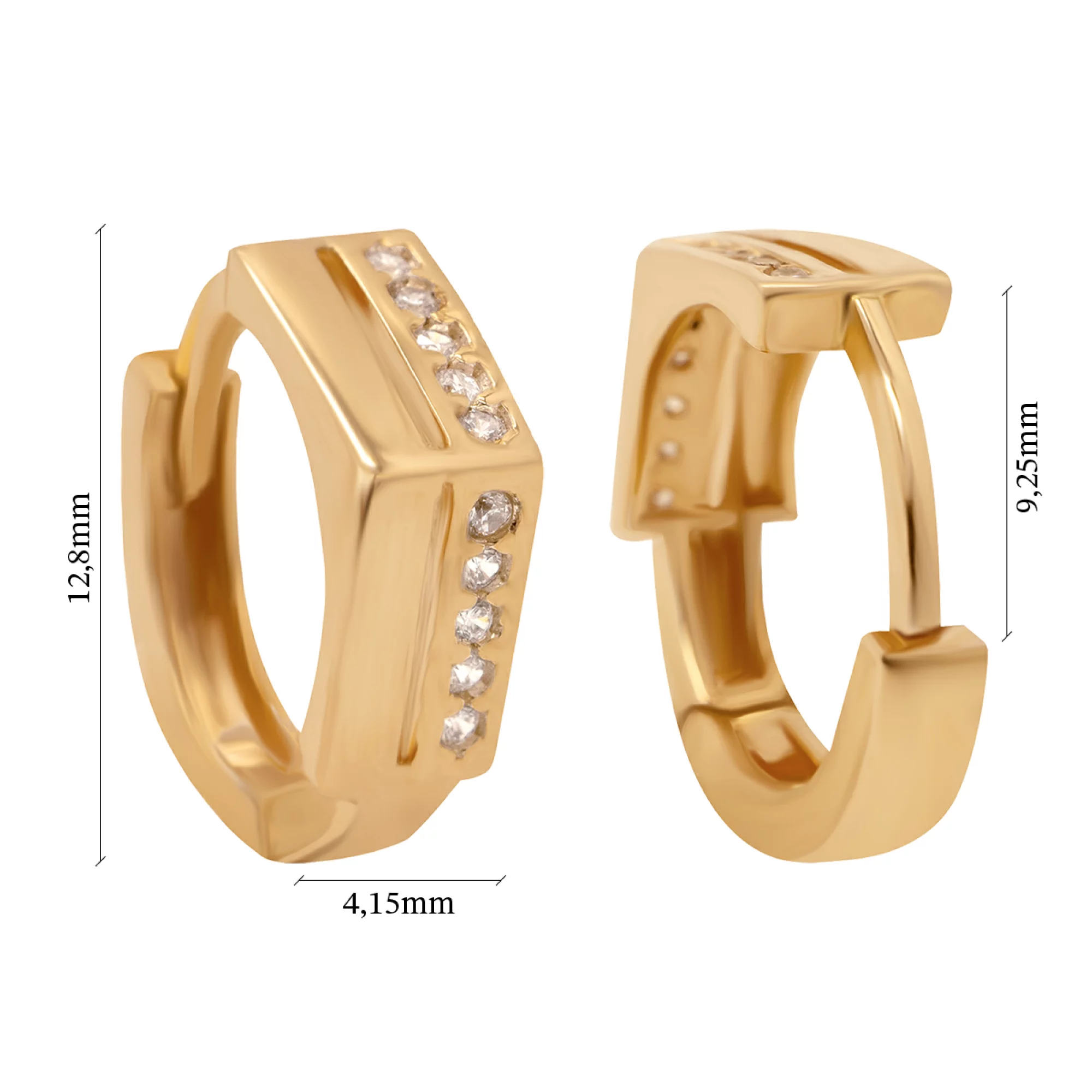 Сережки-кольца из красного золота с фианитом - 936377 – изображение 3