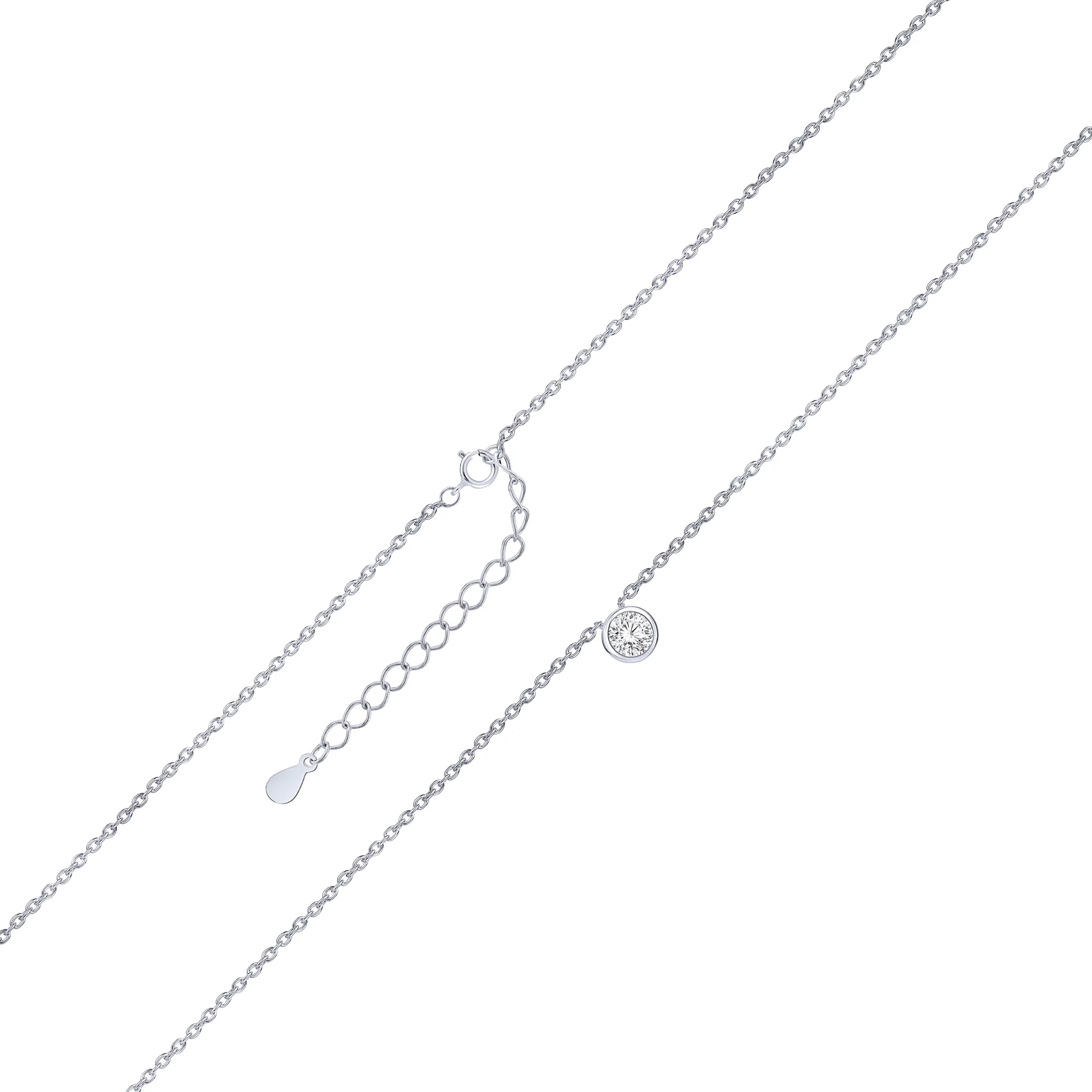 Серебряное колье с подвесом с фианитом плетение якорь - 2240470 - 1