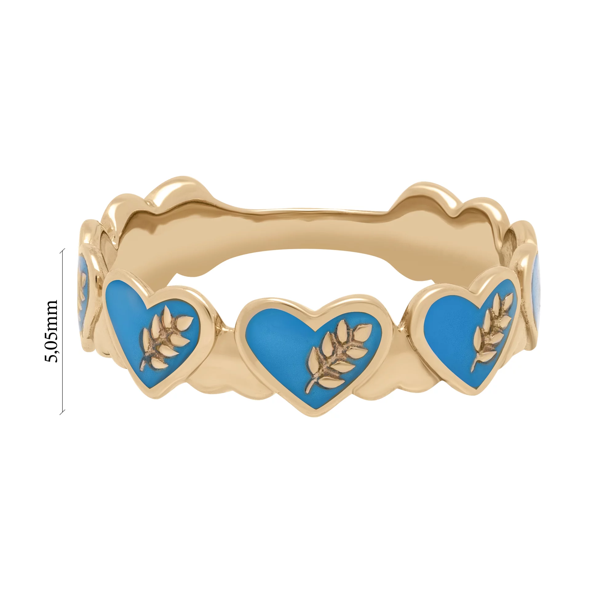 Патриотическое кольцо с сердечками из красного золота с эмалью - 1688857 – изображение 5