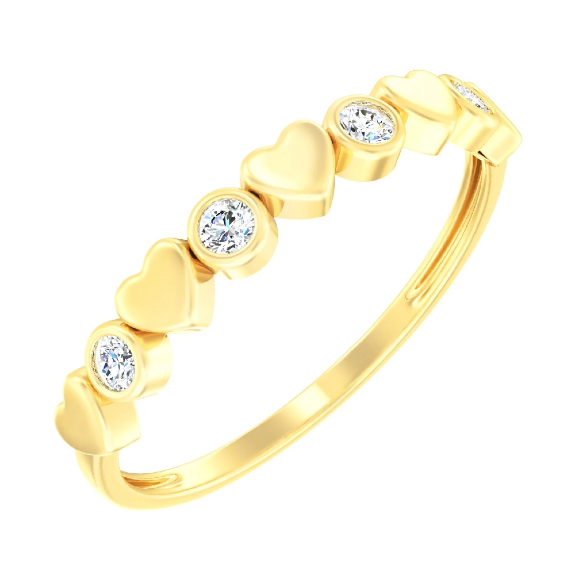 Кольцо из лимонного золота с фианитом "Сердечки" - 965439 – изображение 1