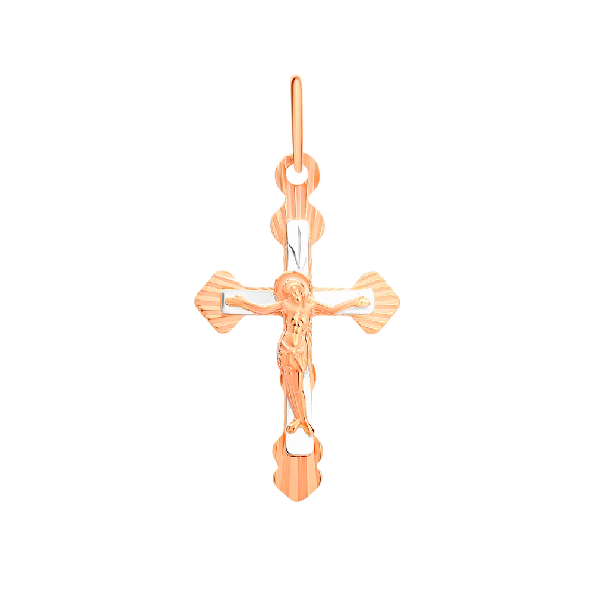 Крестик с распятием из красного золота и алмазной гранью - 1533061 – изображение 1