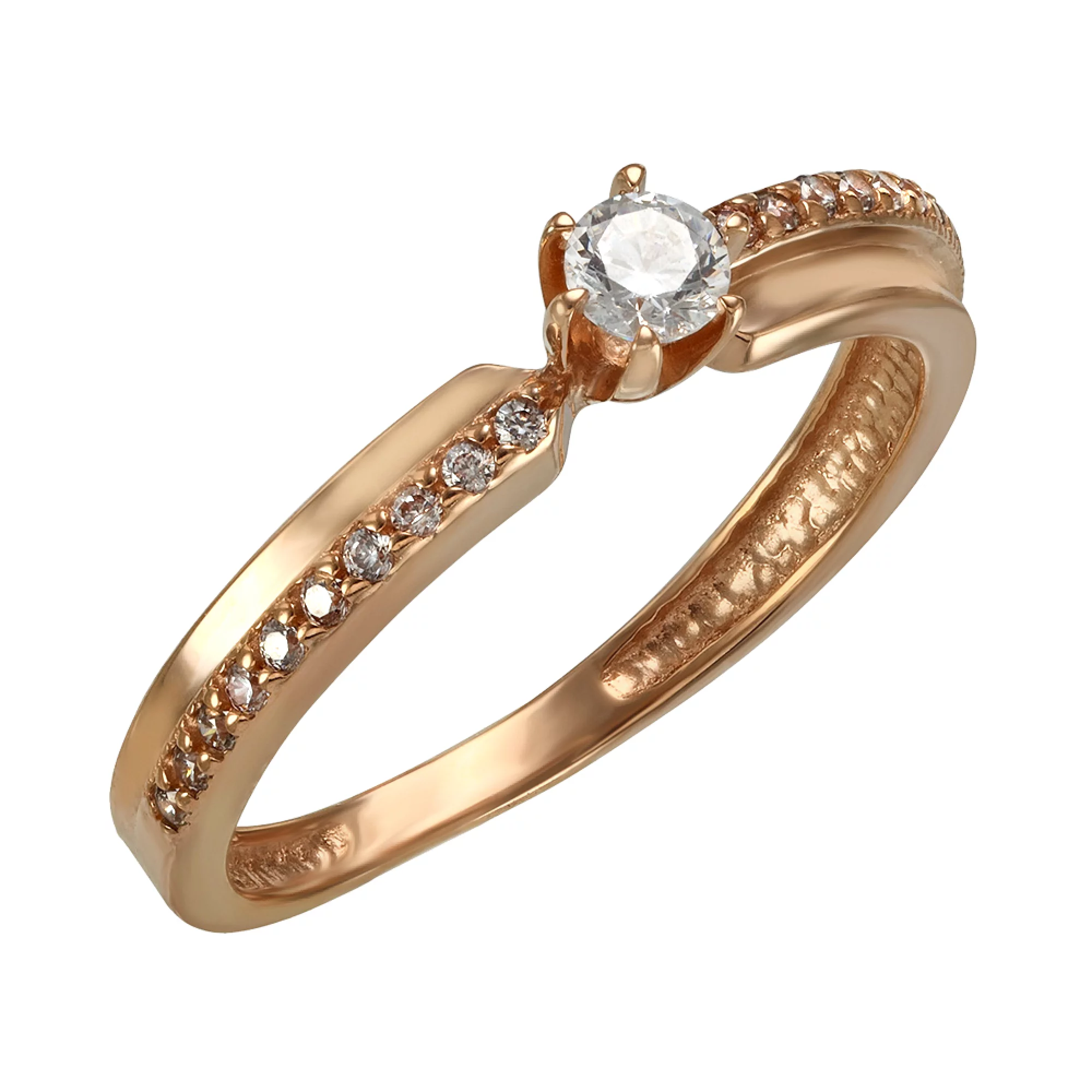 Обручальное кольцо из красного золота с фианитом - 1435143 – изображение 1