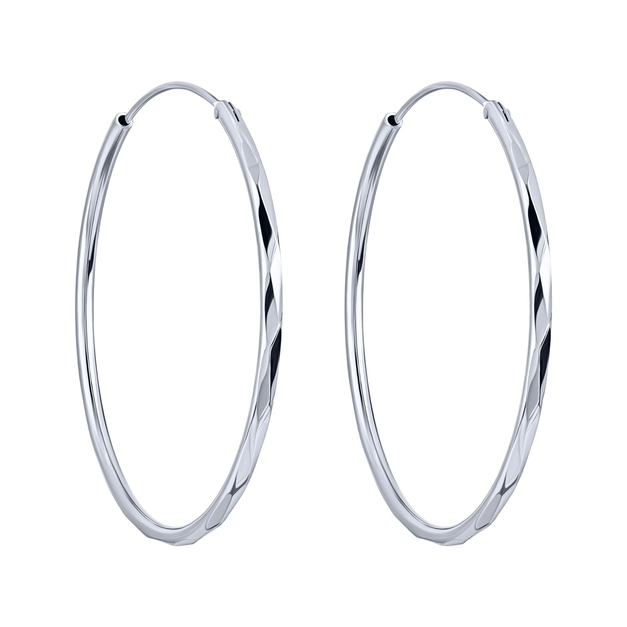 Серебряные серьги-кольца в стиле минимализм с гранями - 1989772 - 1