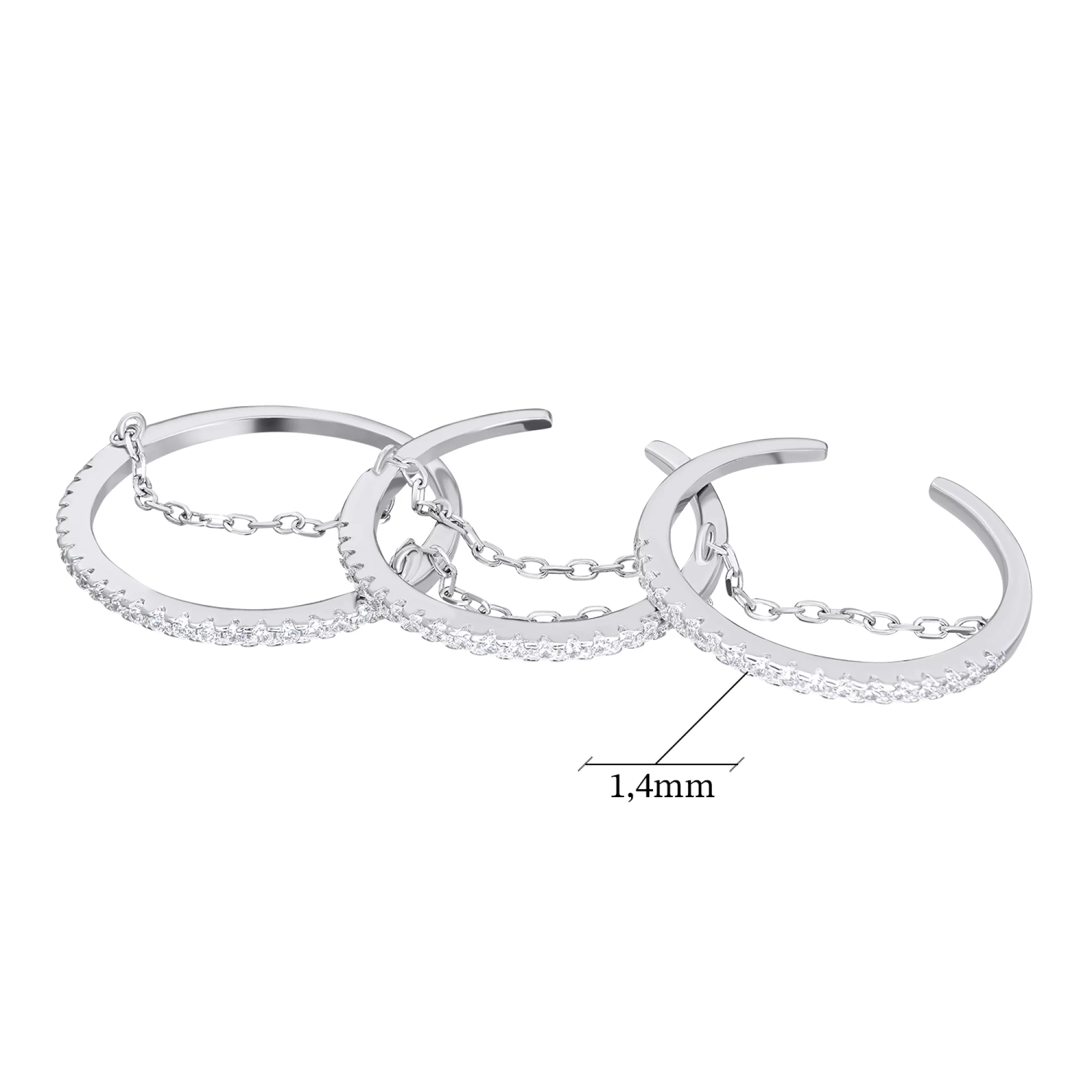 Фаланговое тройное серебряное кольцо с фианитами и родированием - 1531149 – изображение 3