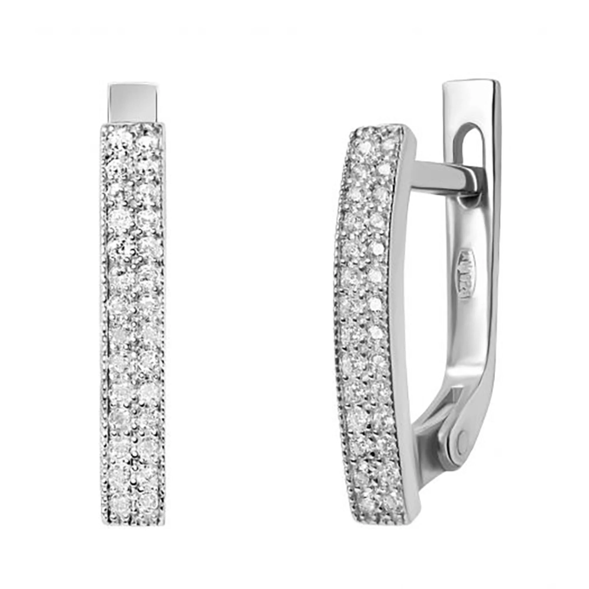 Серебряные сережки-дорожки с фианитом - 973198 – изображение 1