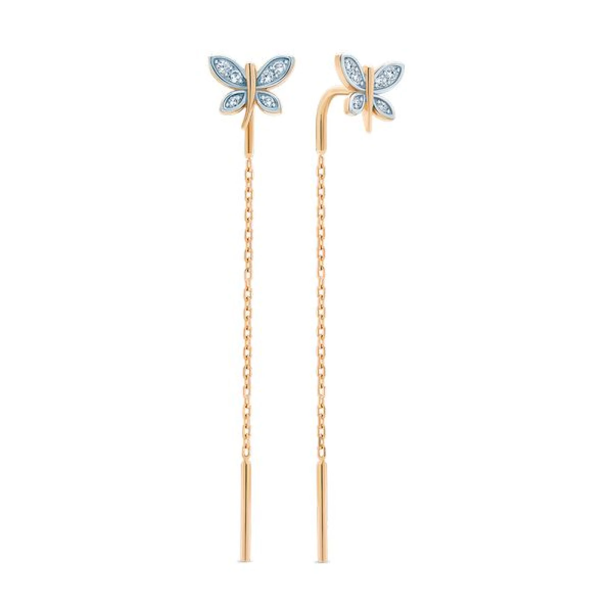 Золотые серьги-протяжки с фианитом "Бабочки" - 406704 – изображение 1