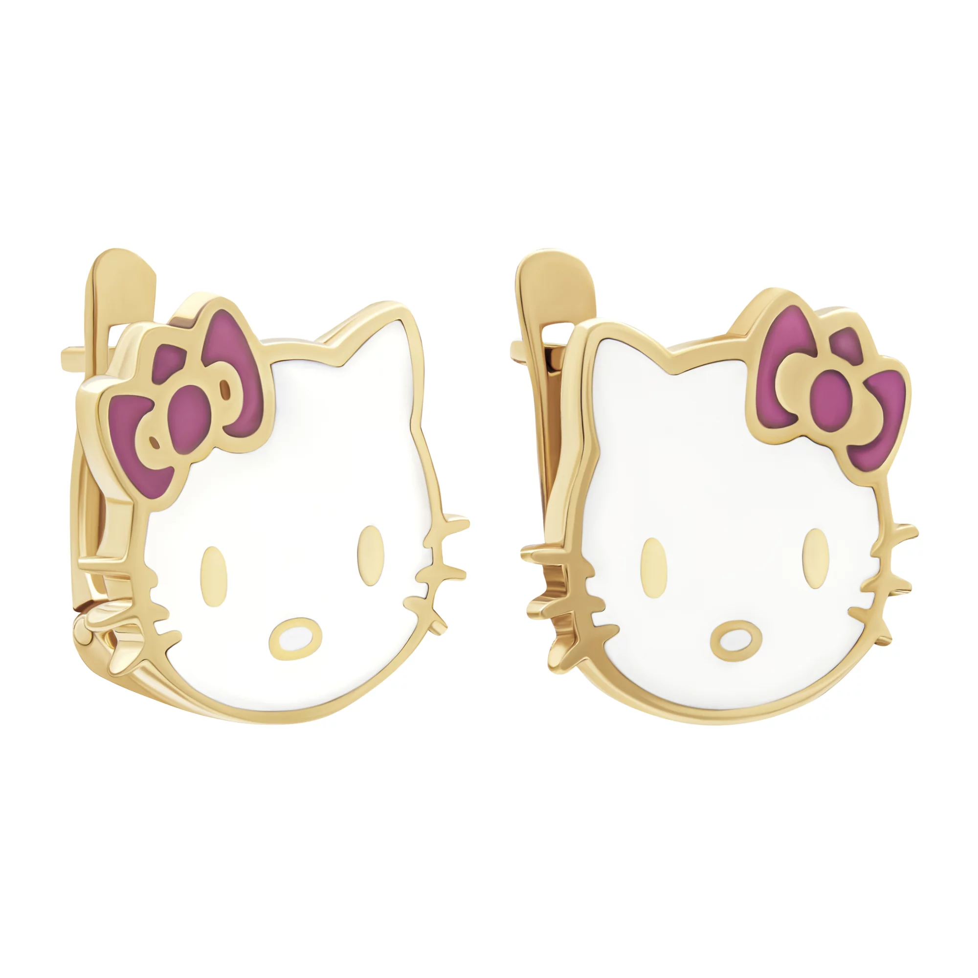 Сережки из красного золота с эмалью Hello Kitty - 796582 – изображение 1