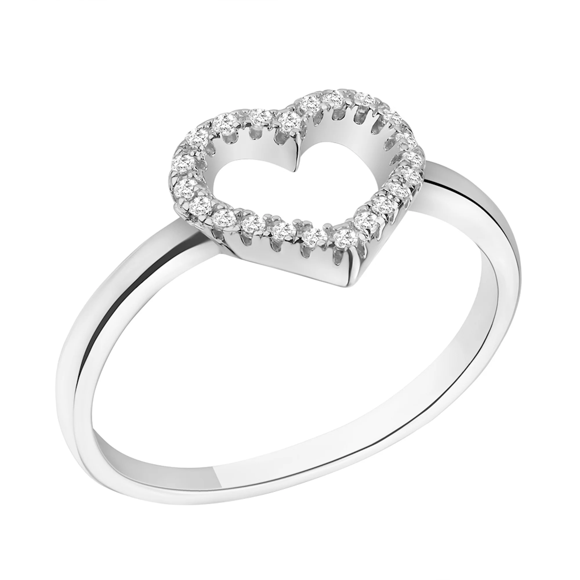 Кольцо из серебра "Сердечко" с фианитами - 1534347 - 1