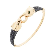Жорсткий браслет "Пантера" з фіанітами з червоного золота - 1500233