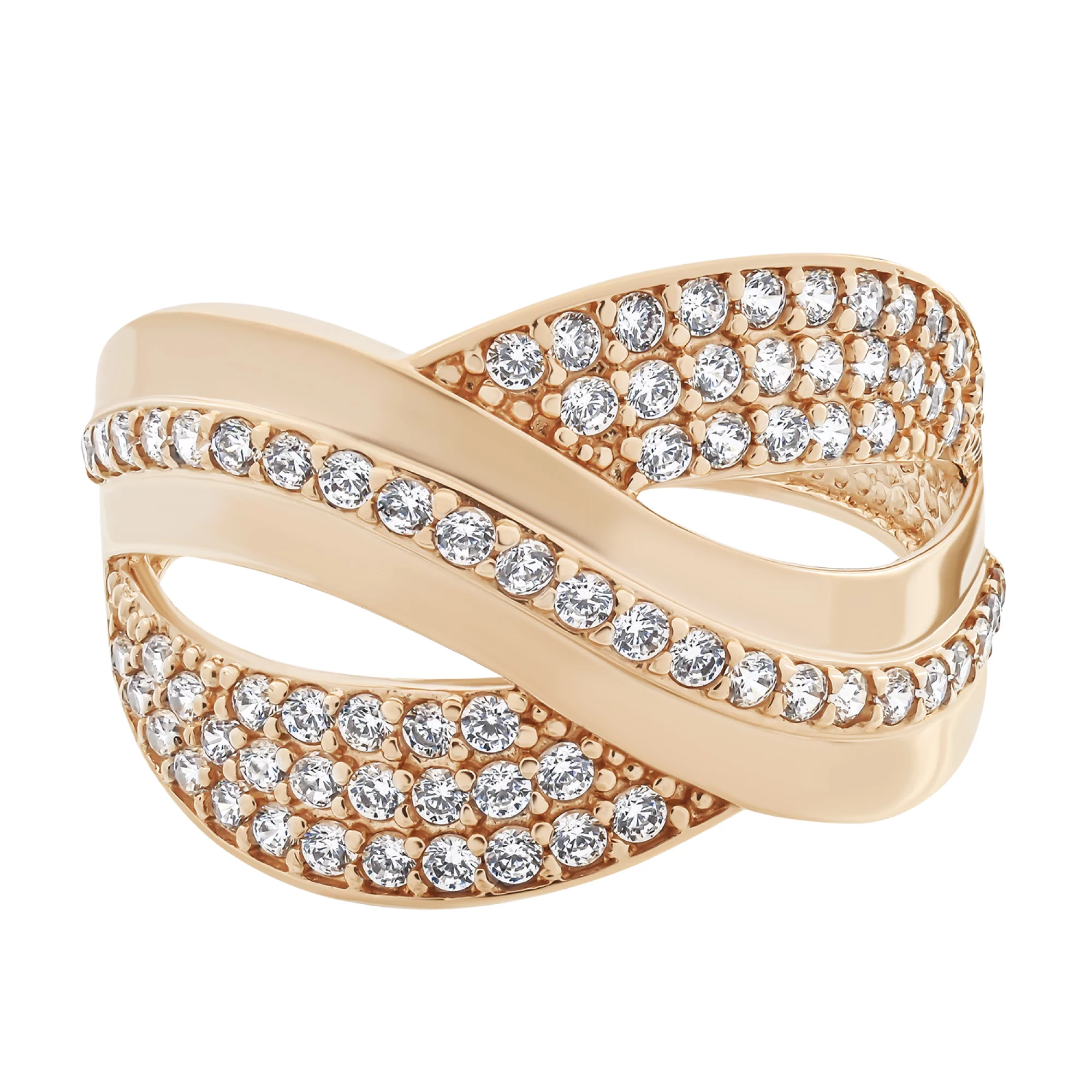 Золотое широкое кольцо с россыпью фианитов - 1577346 – изображение 2