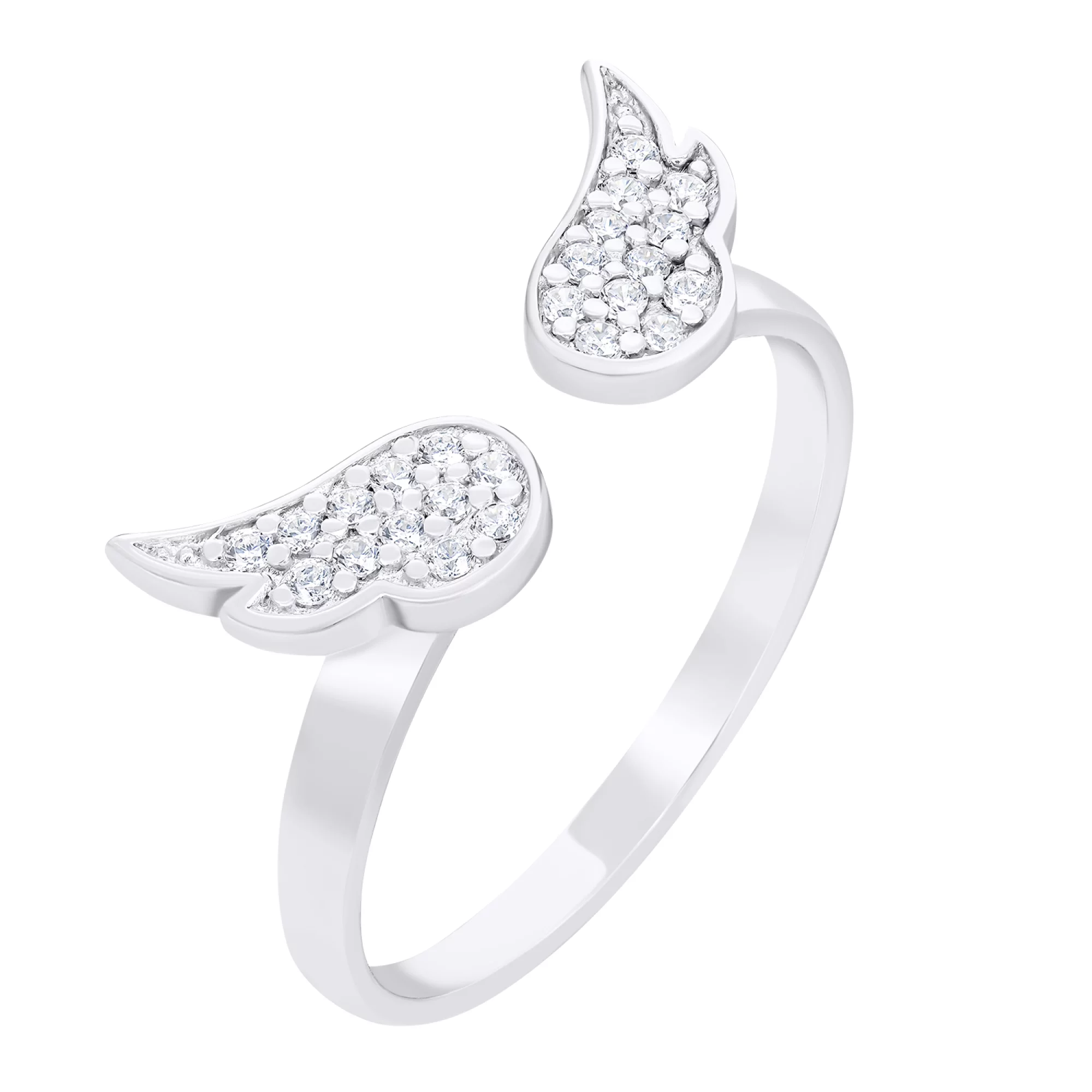 Серебряное незамкнутое кольцо "Крылья" с фианитами - 1549903 – изображение 1
