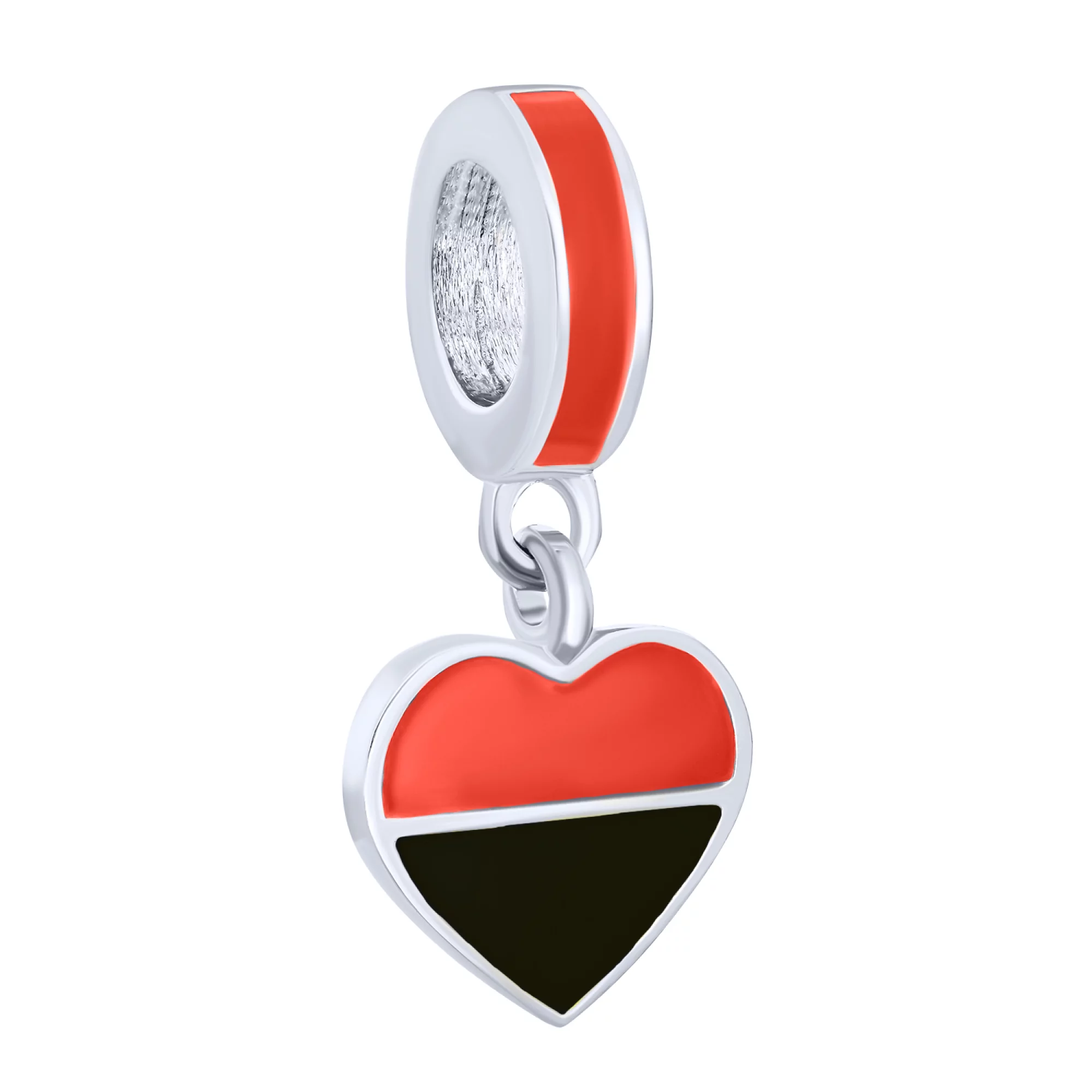 Срібний шарм "Серце" з чорною та червоною емаллю - 1625239 – зображення 1