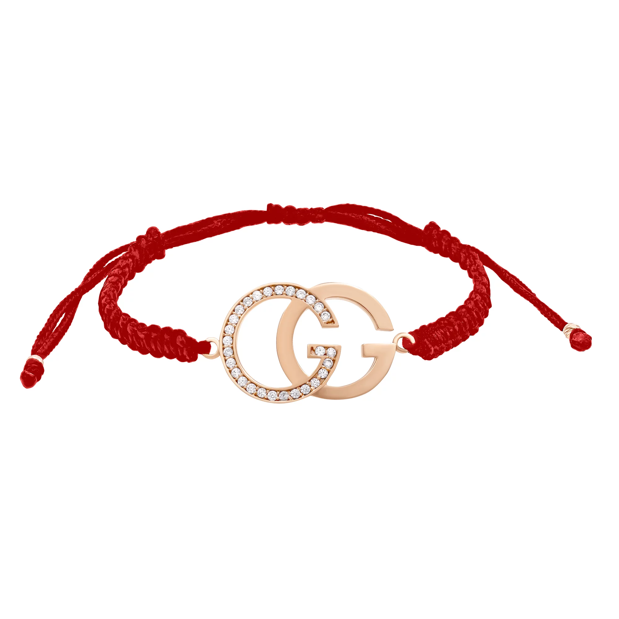 Шовковий браслет з червоної нитки із золотою вставкою та фіанітом - 1468249 – зображення 1