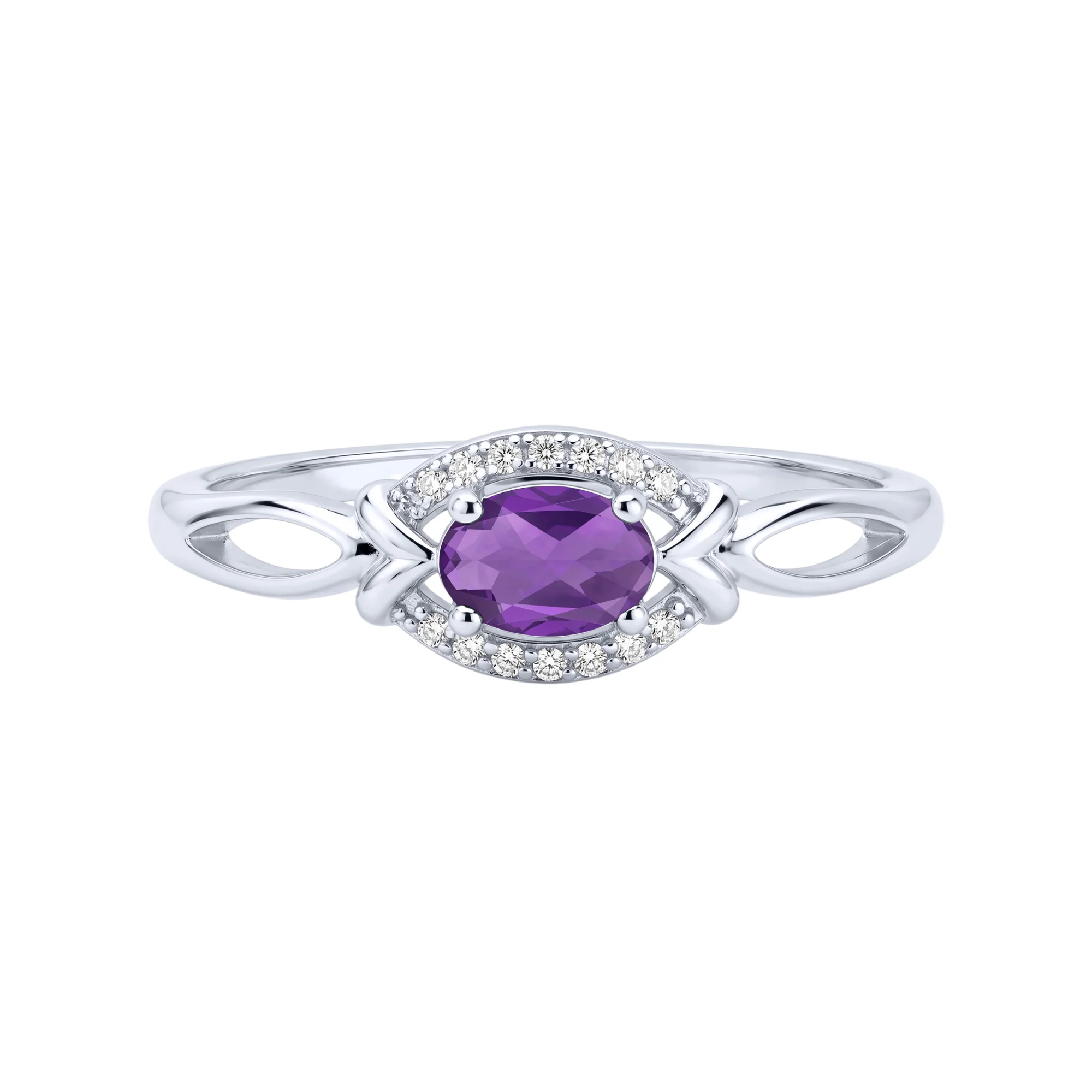 Серебряное кольцо "Овал" с аметистом и фианитами - 2299252 - 2