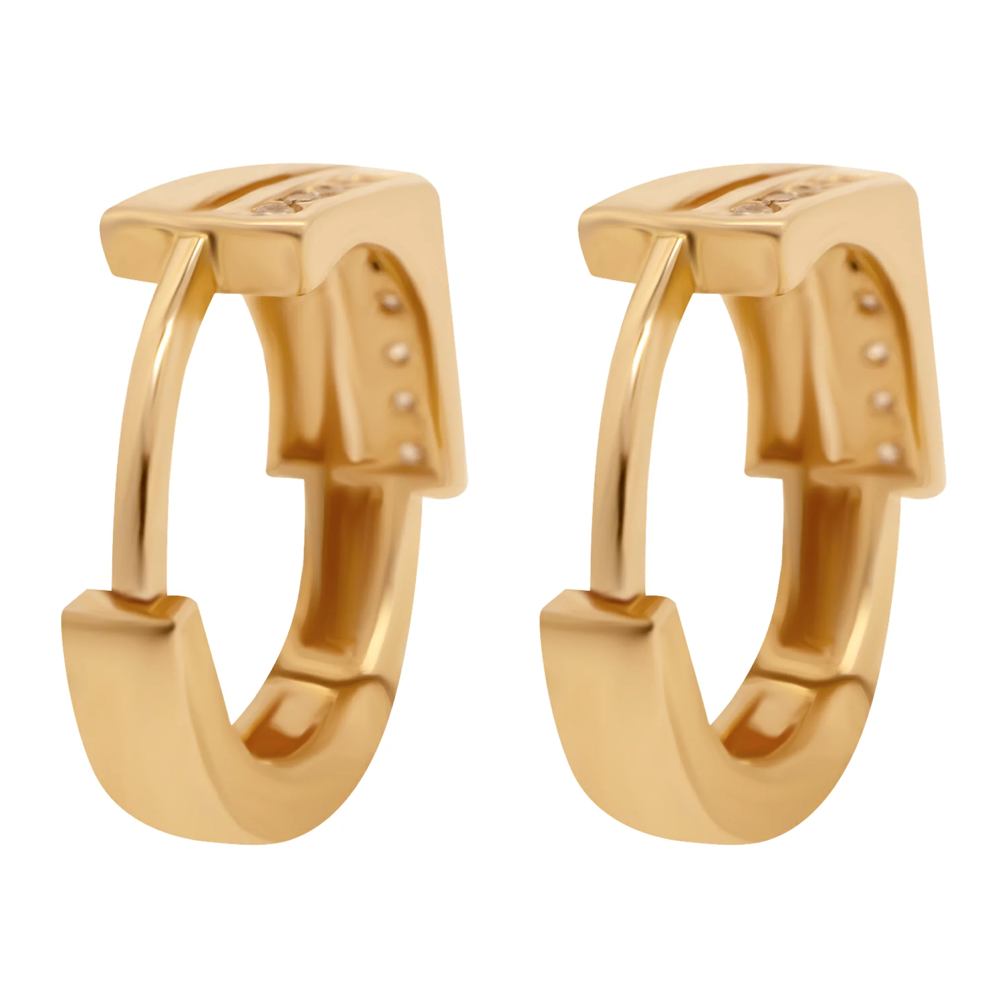 Сережки-кольца из красного золота с фианитом - 936377 – изображение 2