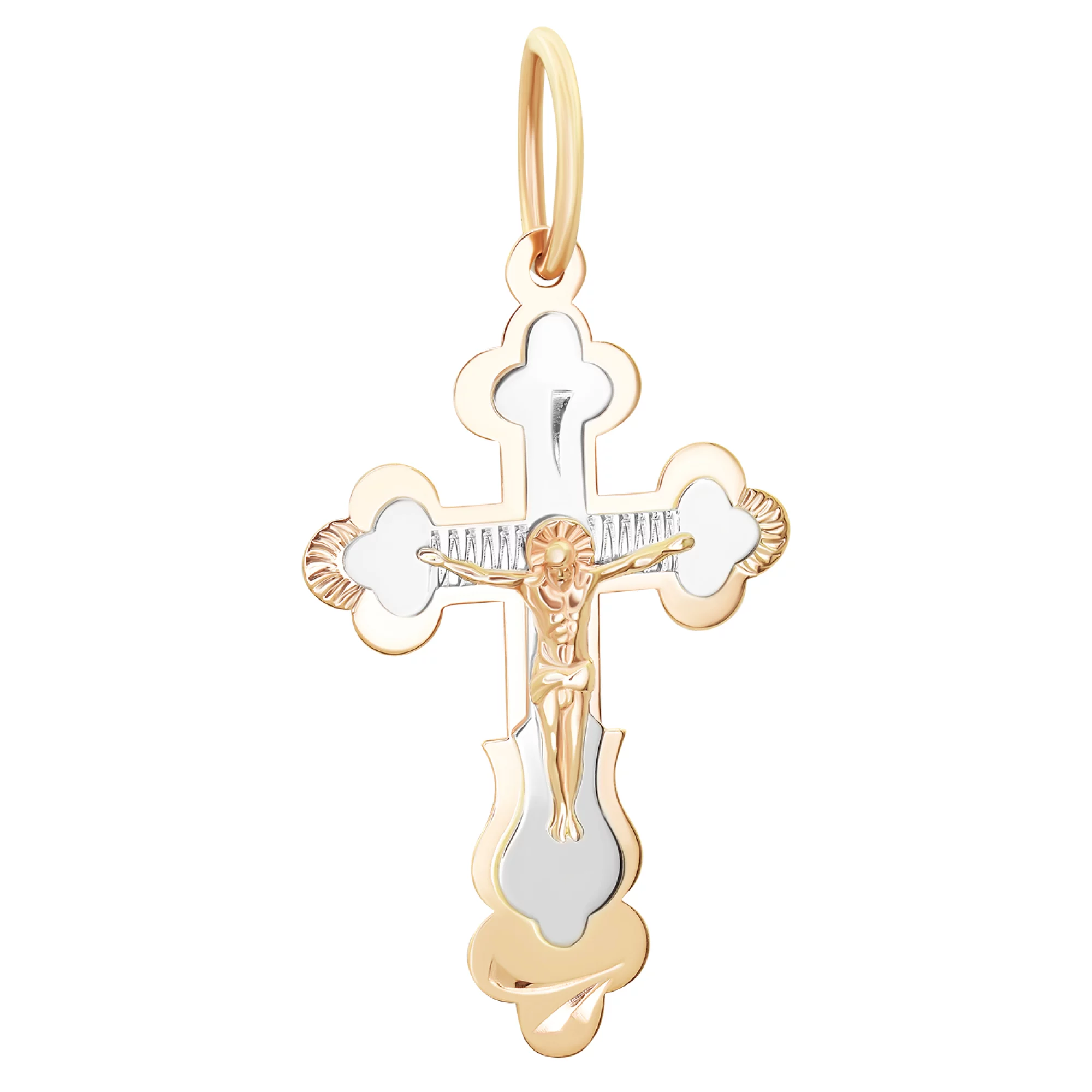 Крестик из комбинированного золота с распятием - 1557290 – изображение 1