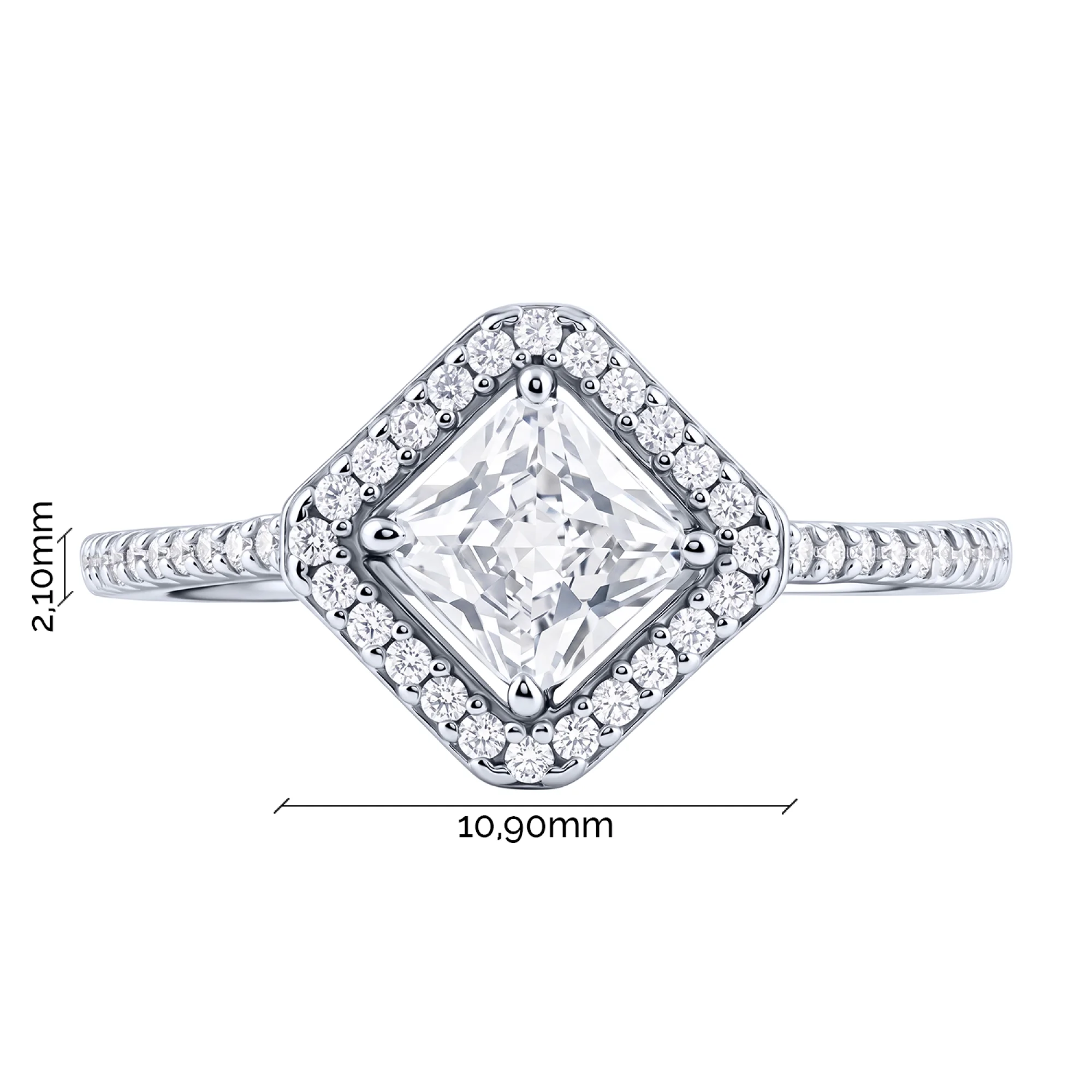 Серебряное кольцо "Квадрат" с фианитами  - 2236269 - 3