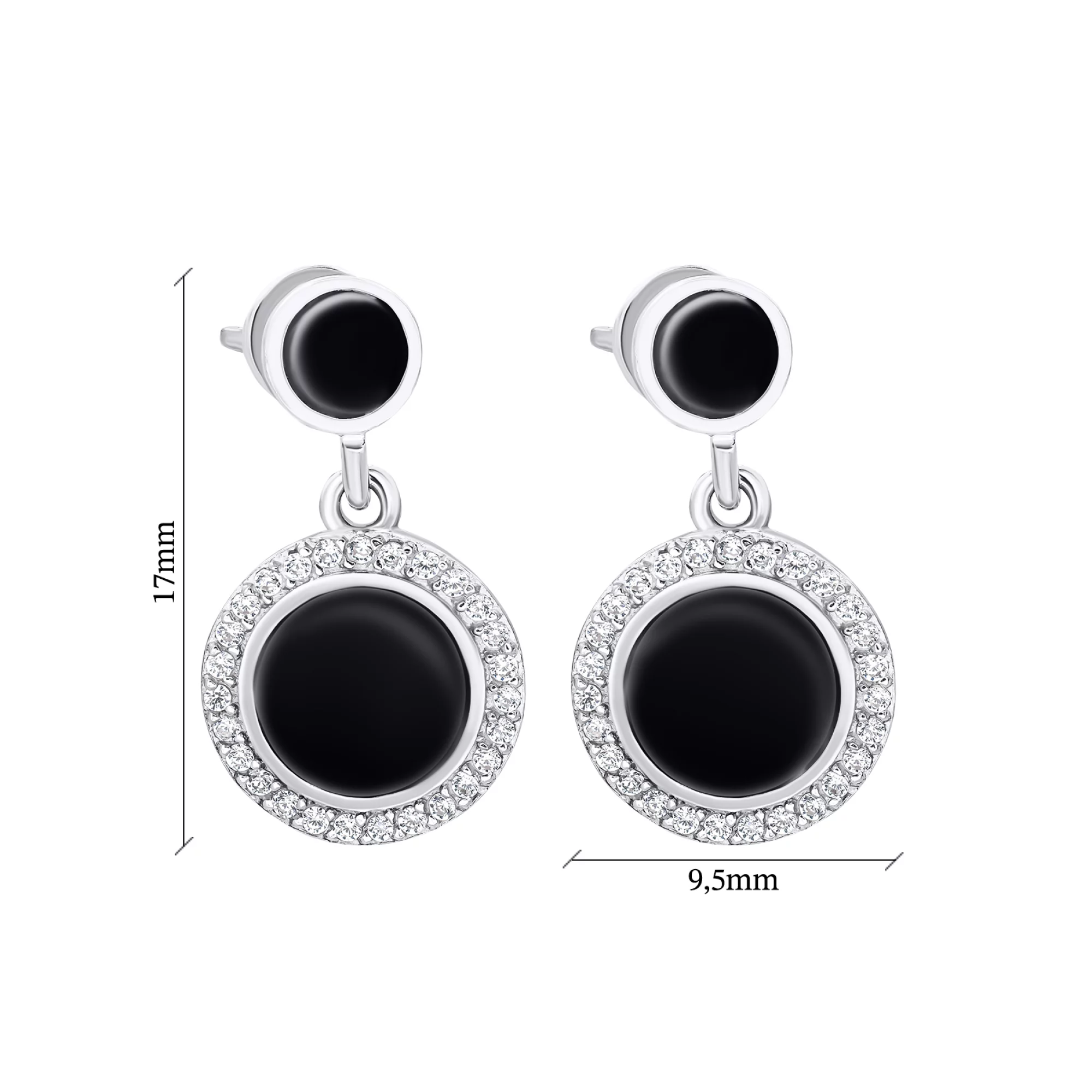 Сережки-гвоздики зі срібла з підвісами із емаллю та фіанітами - 1548870 – зображення 3