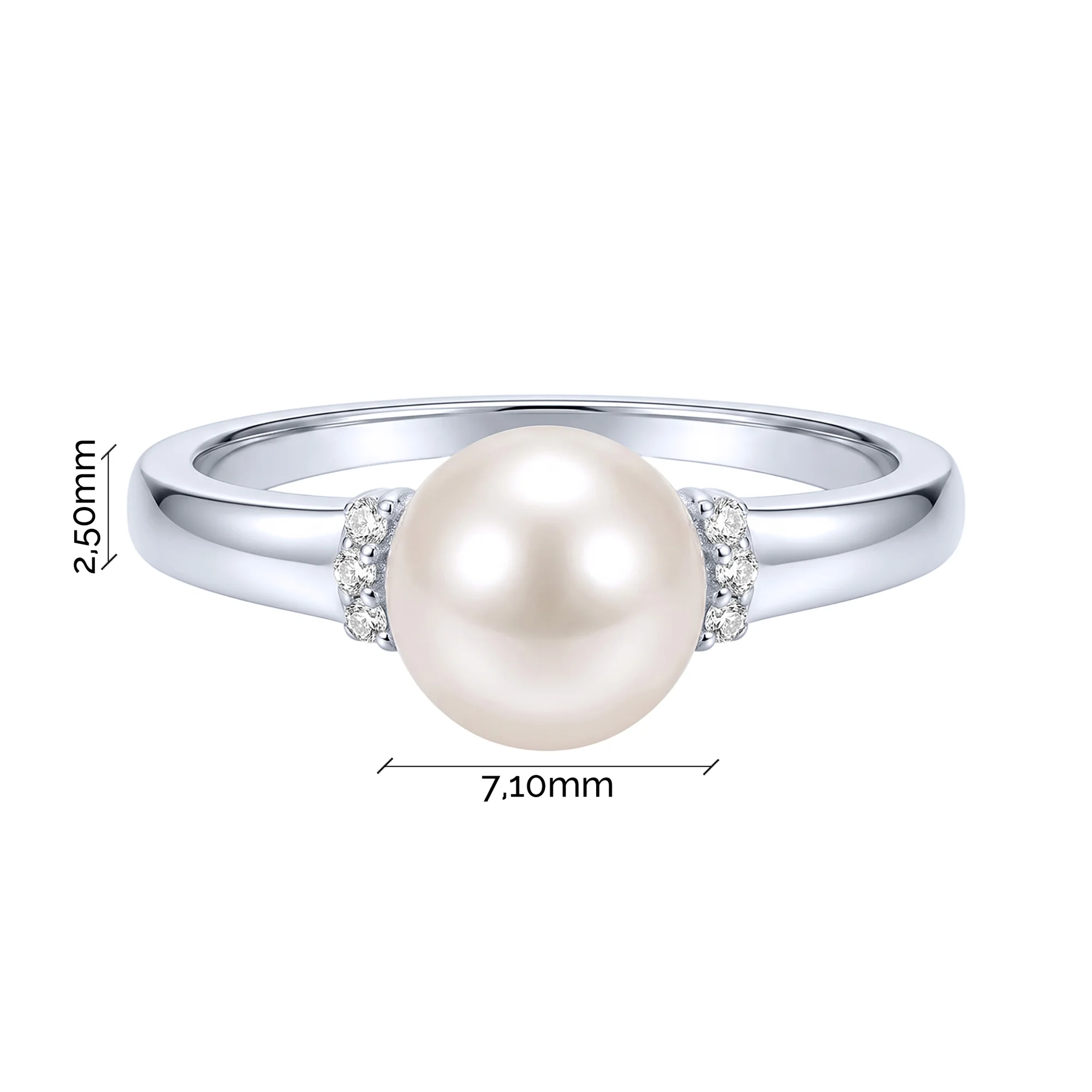 Серебряное кольцо с жемчужиной и фианитами - 2291286 - 3