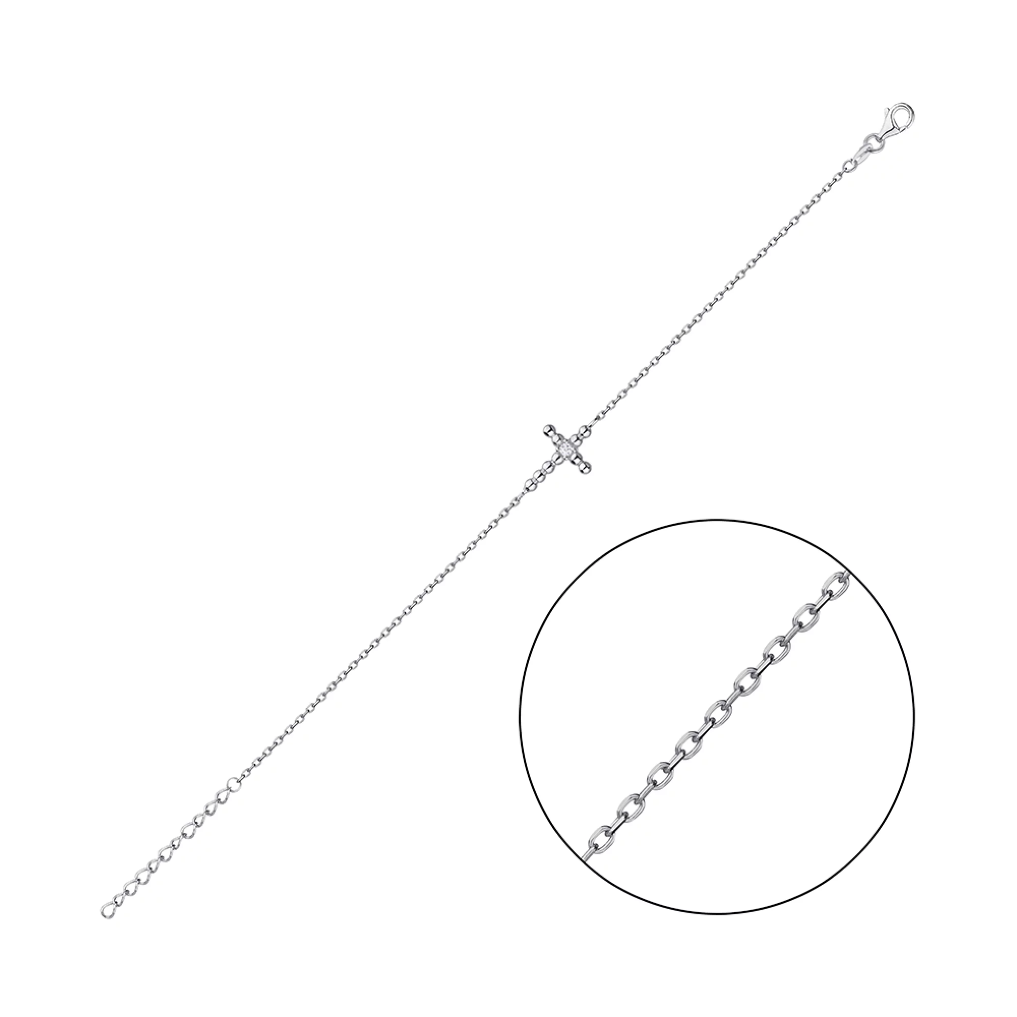 Браслет зі срібла "Хрестик" з фіанітом плетіння якірне - 1343334 – зображення 2