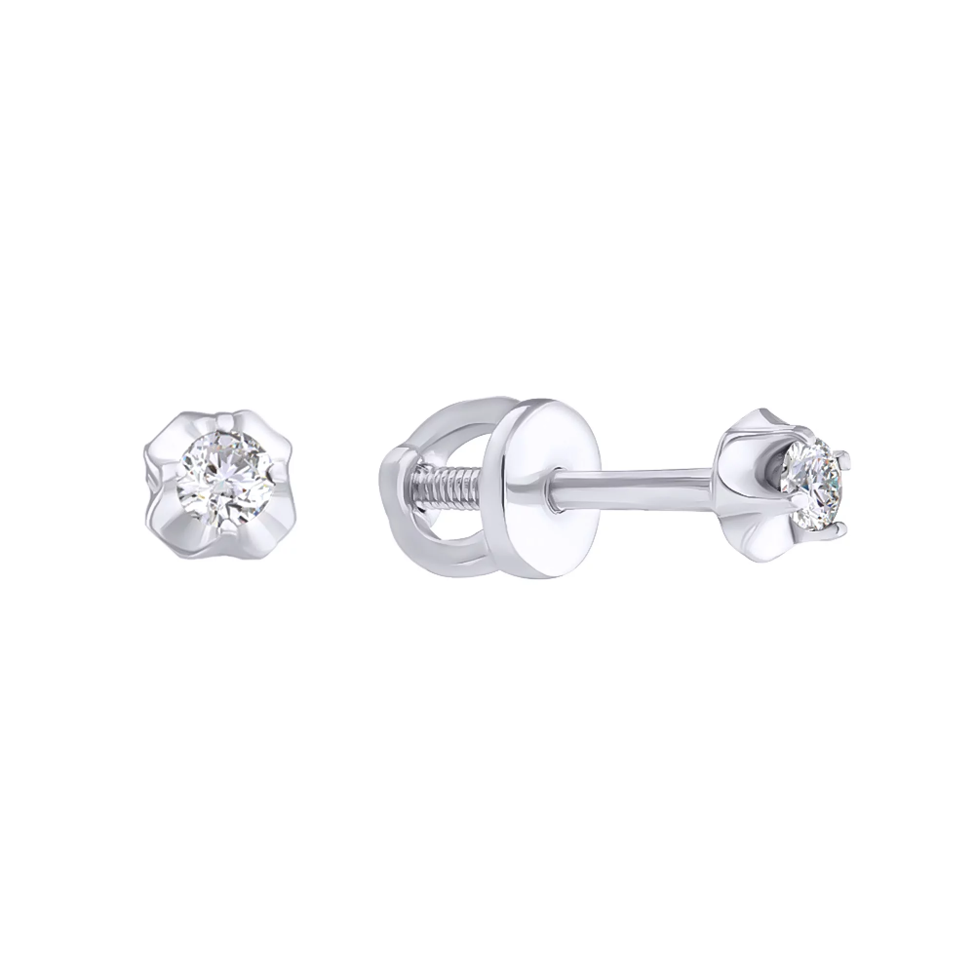 Срібні сережки-гвоздики з цирконієм - 594502 – зображення 1
