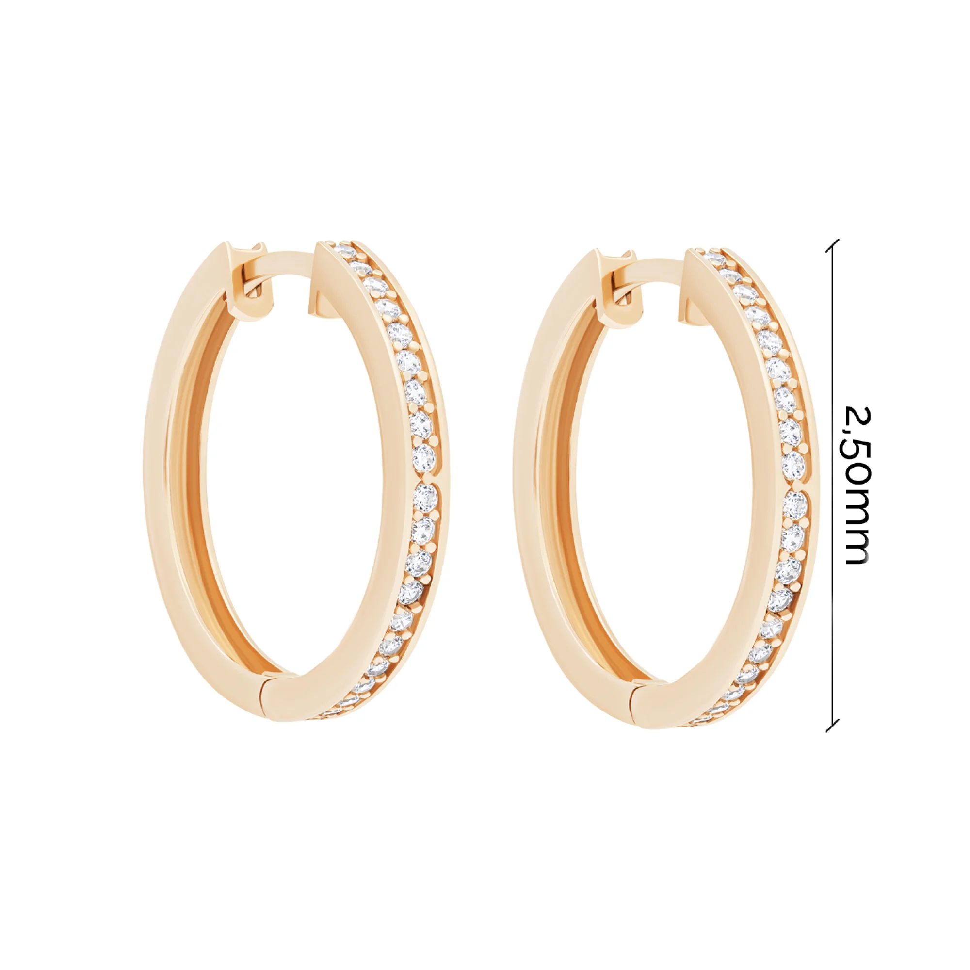 Сережки-кольца из красного золота с фианитами - 1780838 - 3
