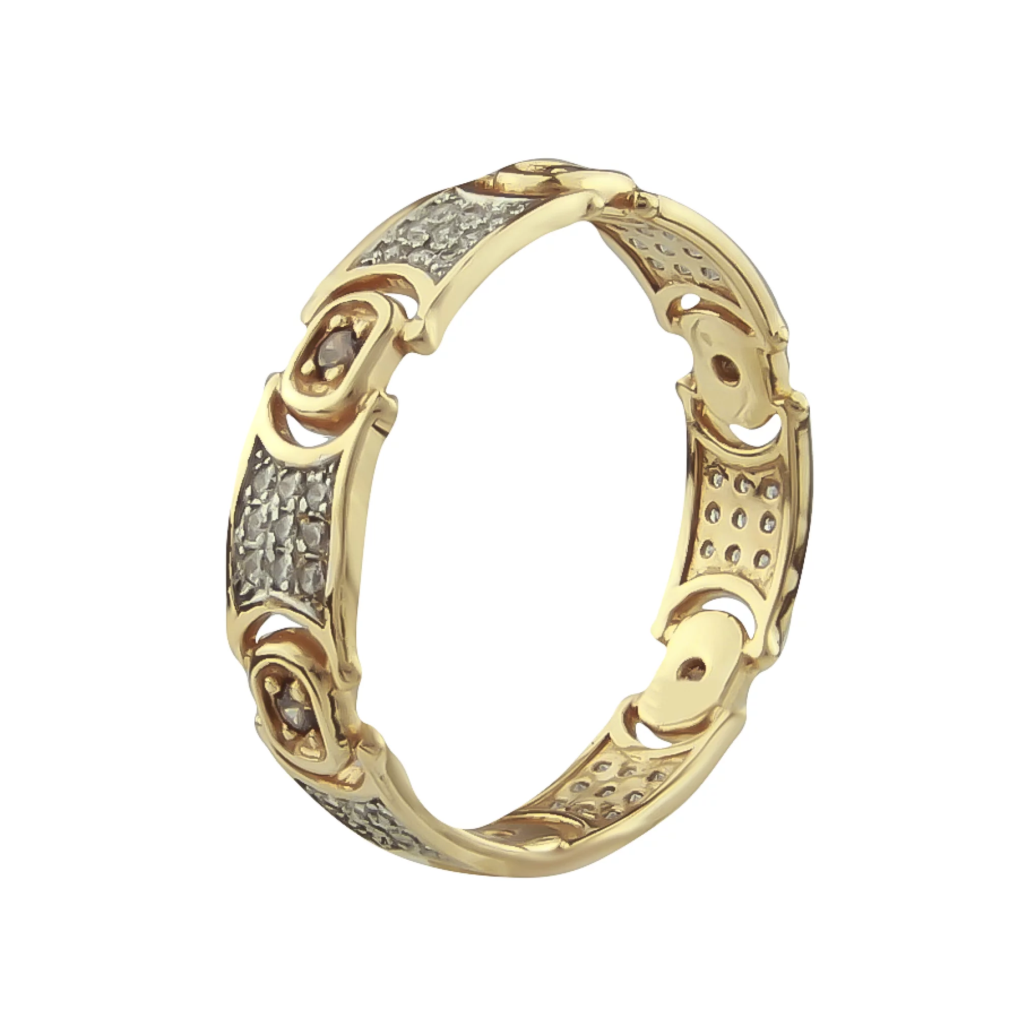 Обручальное кольцо из красного золота с белыми и коричневыми фианитами - 648199 – изображение 1