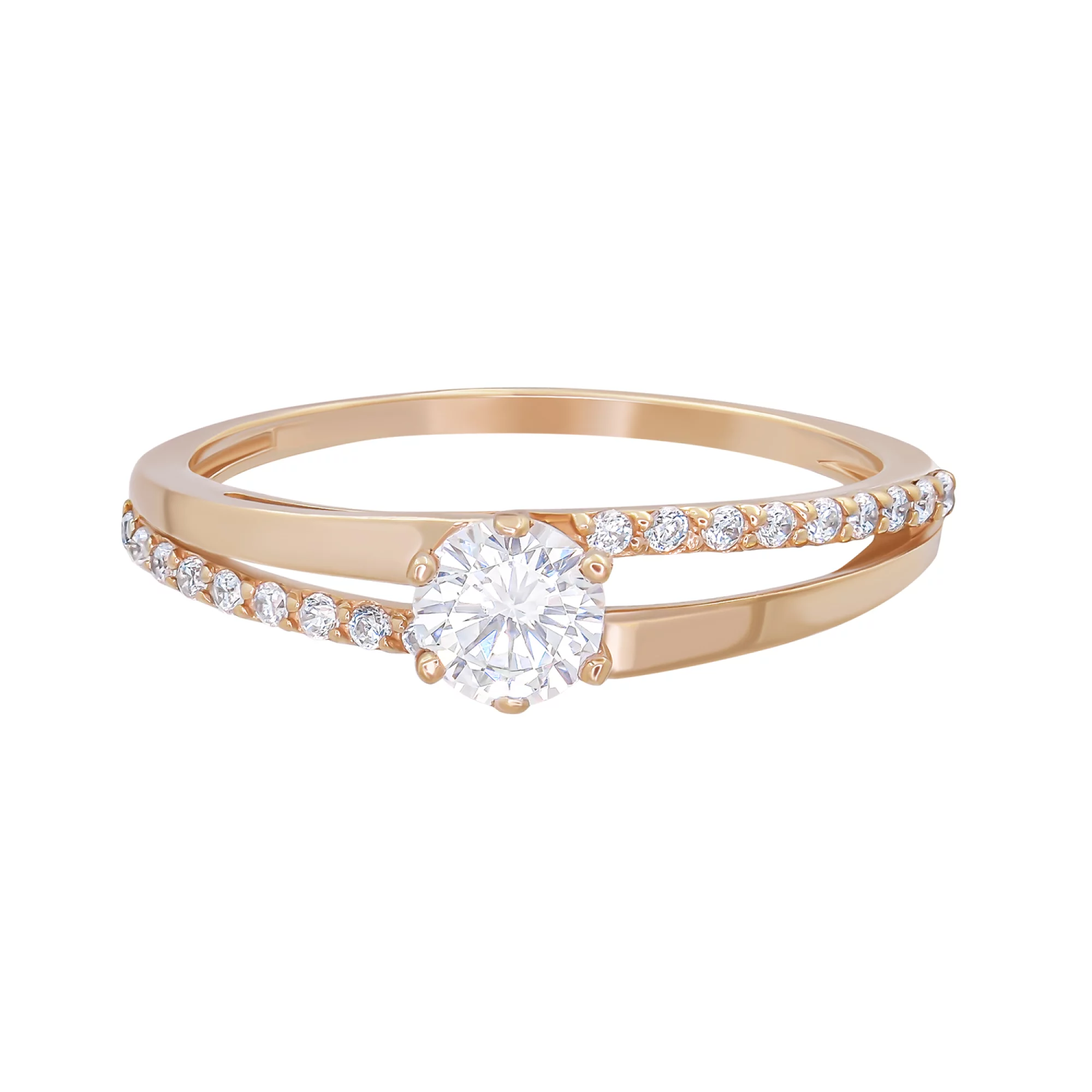 Кольцо для помолвки из красного золота с фианитом - 969544 – изображение 2