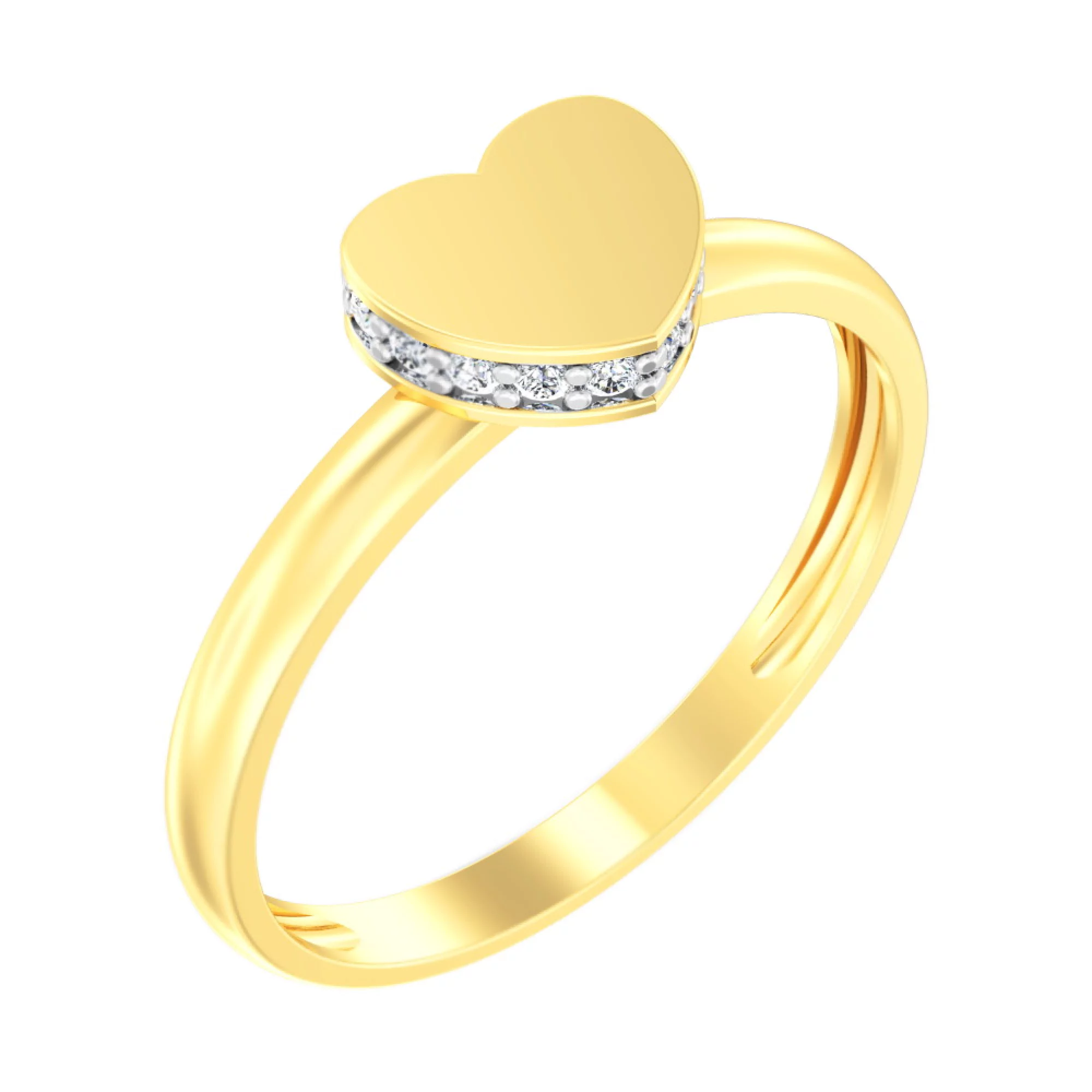 Кольцо из лимонного золота с фианитом "Сердце" - 966959 – изображение 1