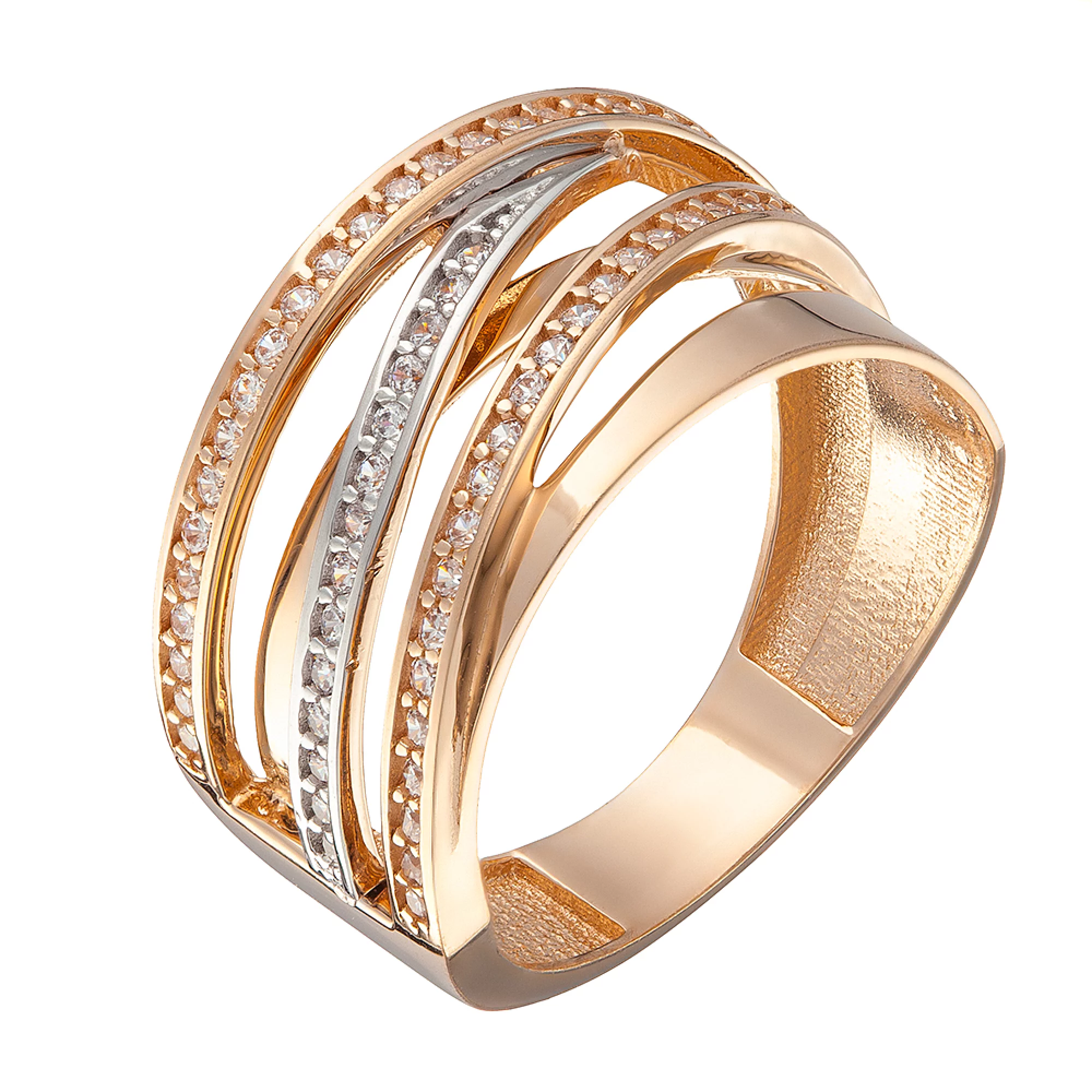 Золотое кольцо с фианитами - 538724 – изображение 1