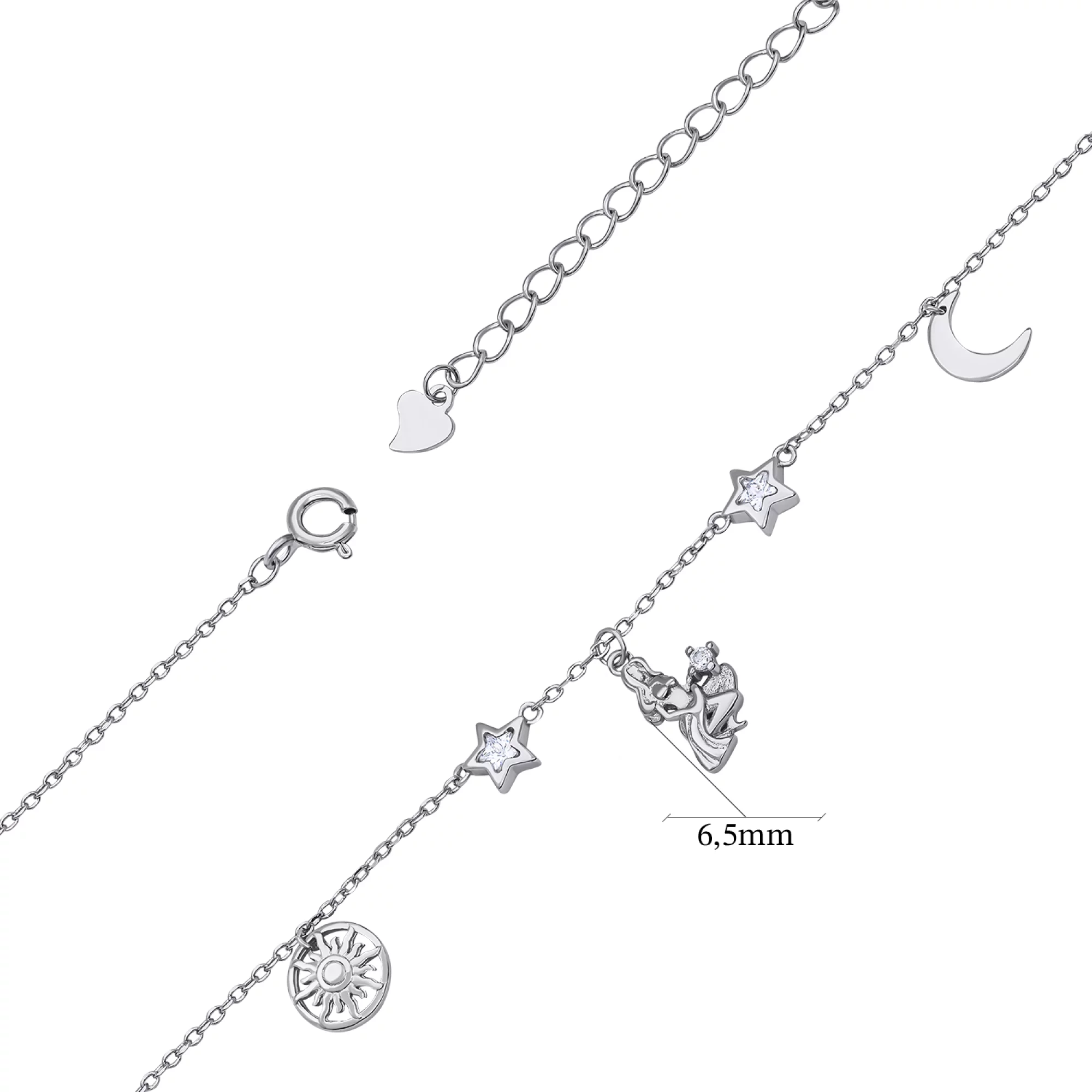 Срібні браслет з фіанітами "Знак зодіаку-Діва" плетіння якірне - 1530221 – зображення 3