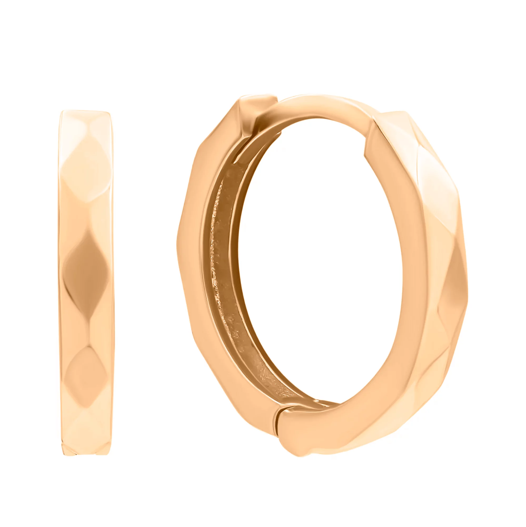 Сережки-кольца из красного золота с "Гранями" - 870335 – изображение 1