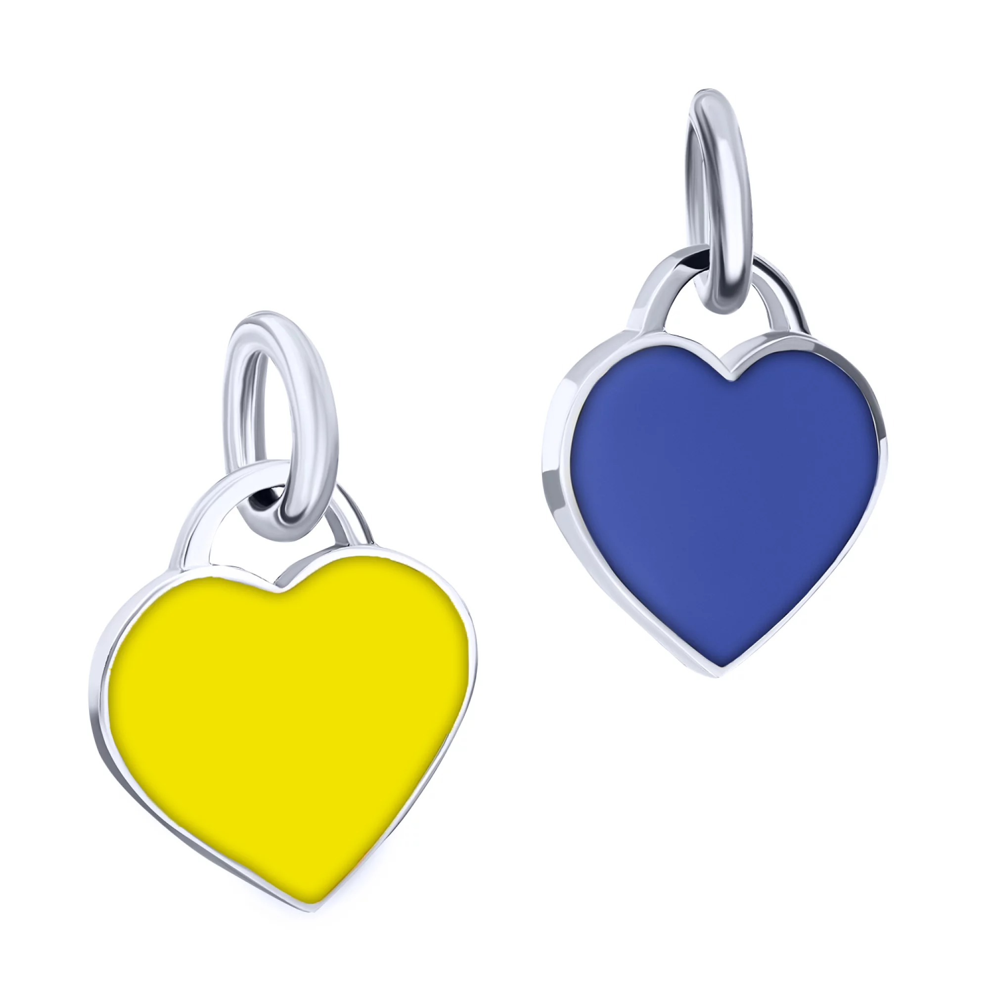 Двойная серебряная подвеска с синим и желтым сердечком - 1625195 – изображение 1