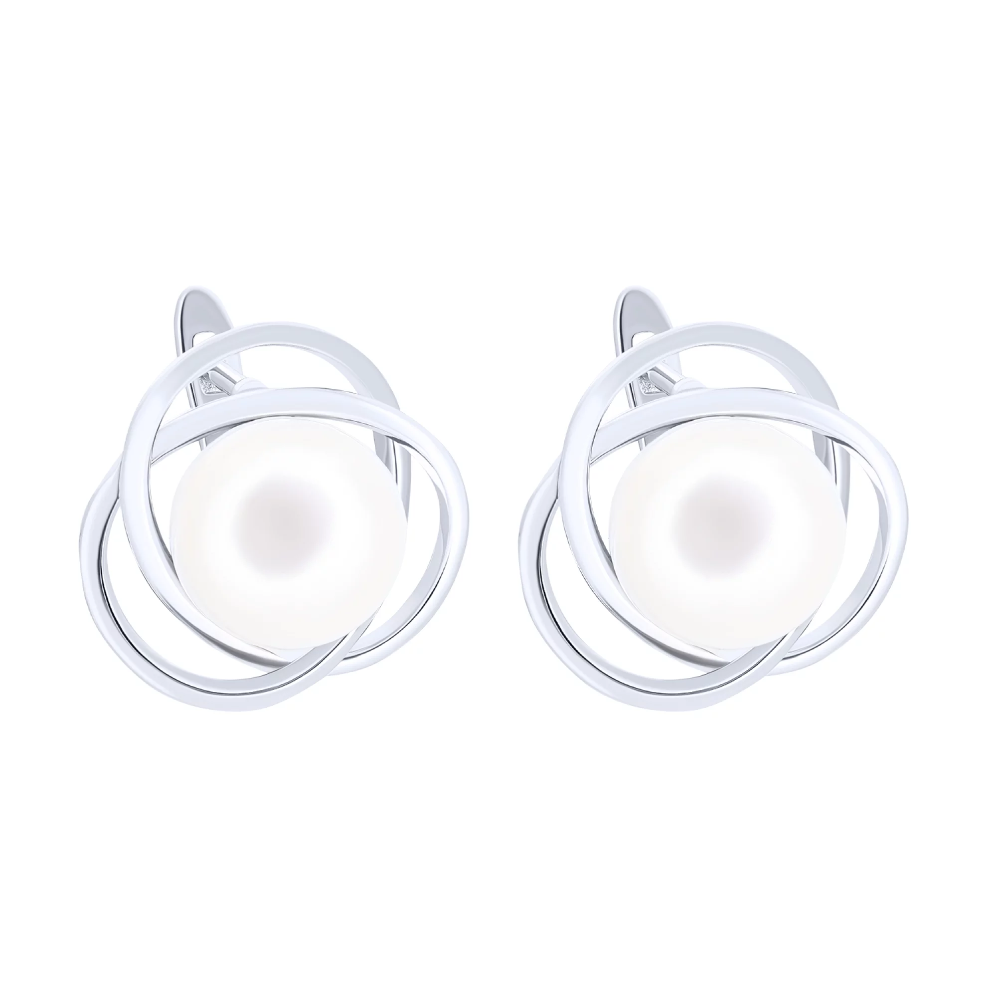 Срібні сережки з перлами - 1611673 – зображення 1
