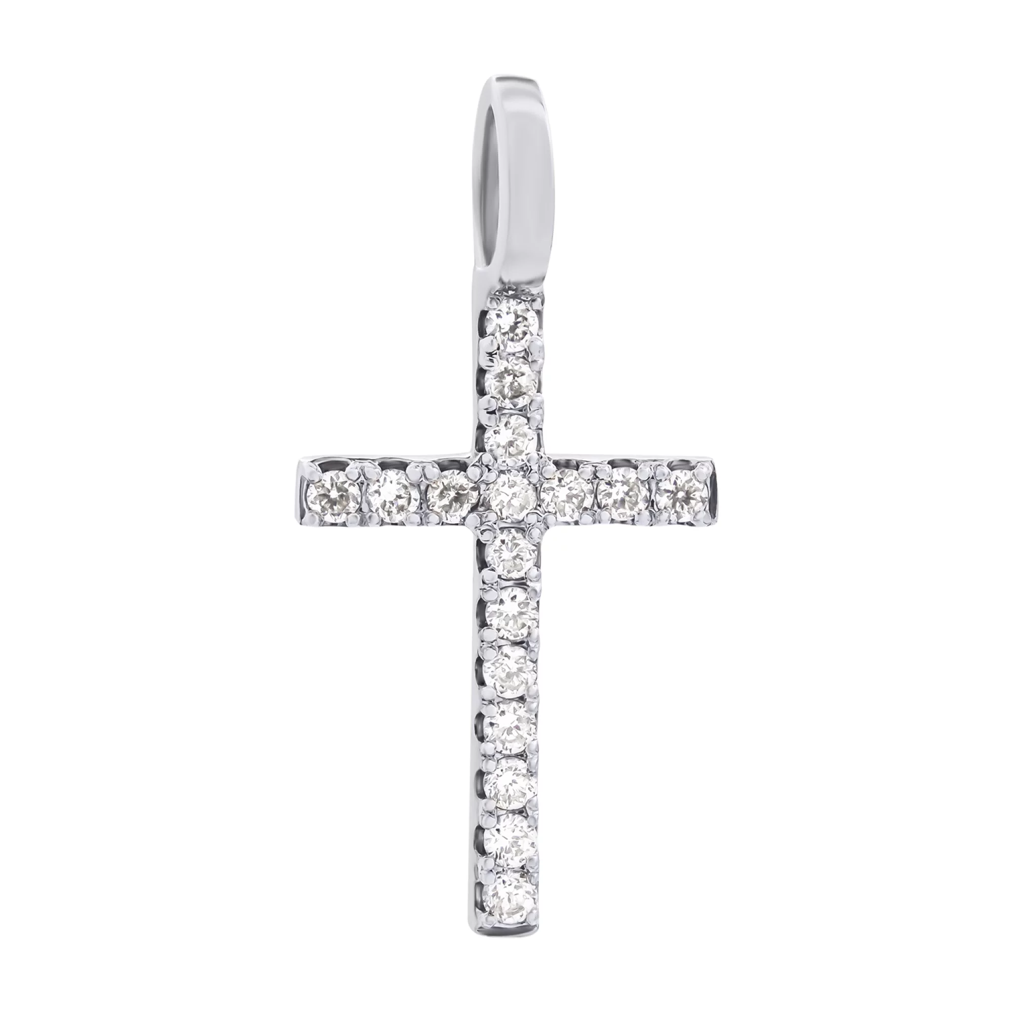 Хрестик з білого золота з діамантами - 863712 – зображення 1