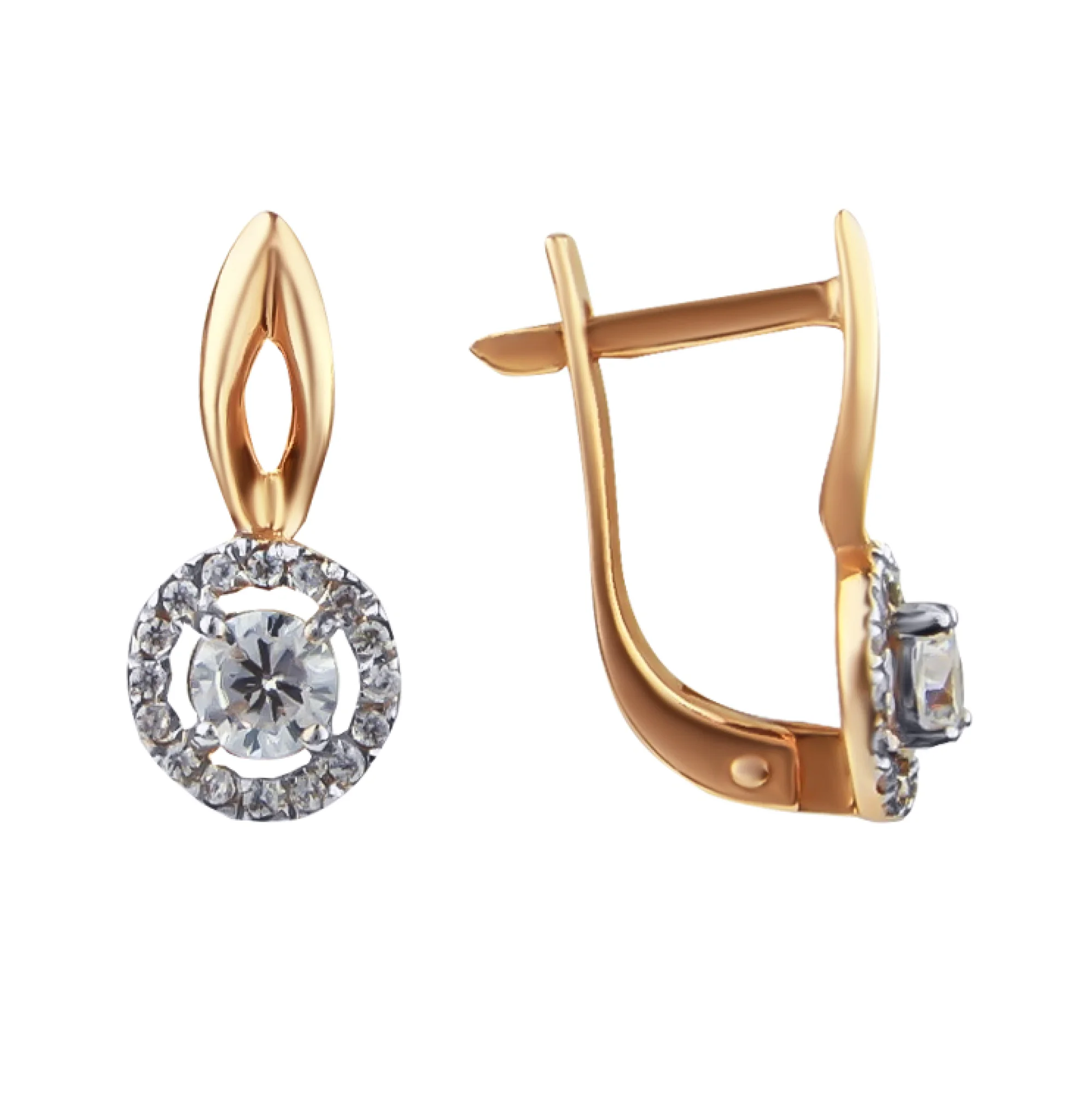 Серьги с фианитами в красном золоте - 629234 - 2