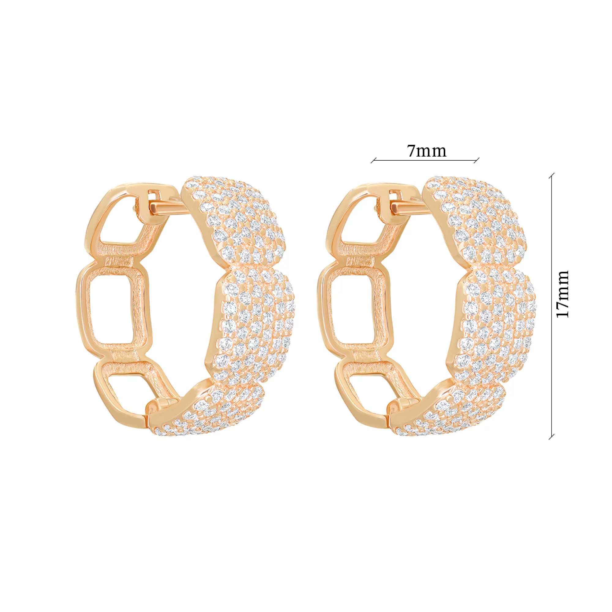 Сережки-кольца из красного золота с фианитом - 890795 – изображение 2