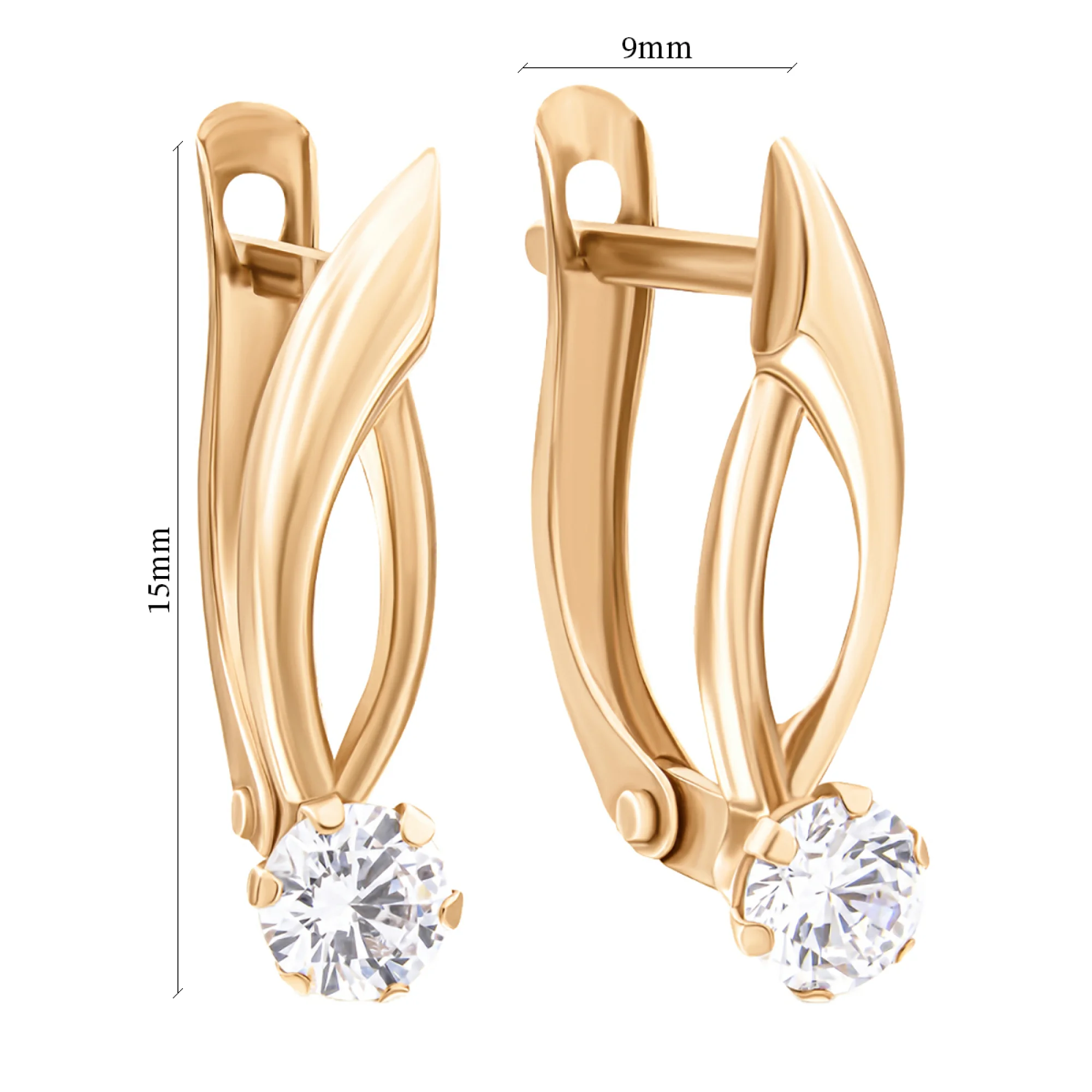 Сережки из красного золота с фианитом - 948678 - 2