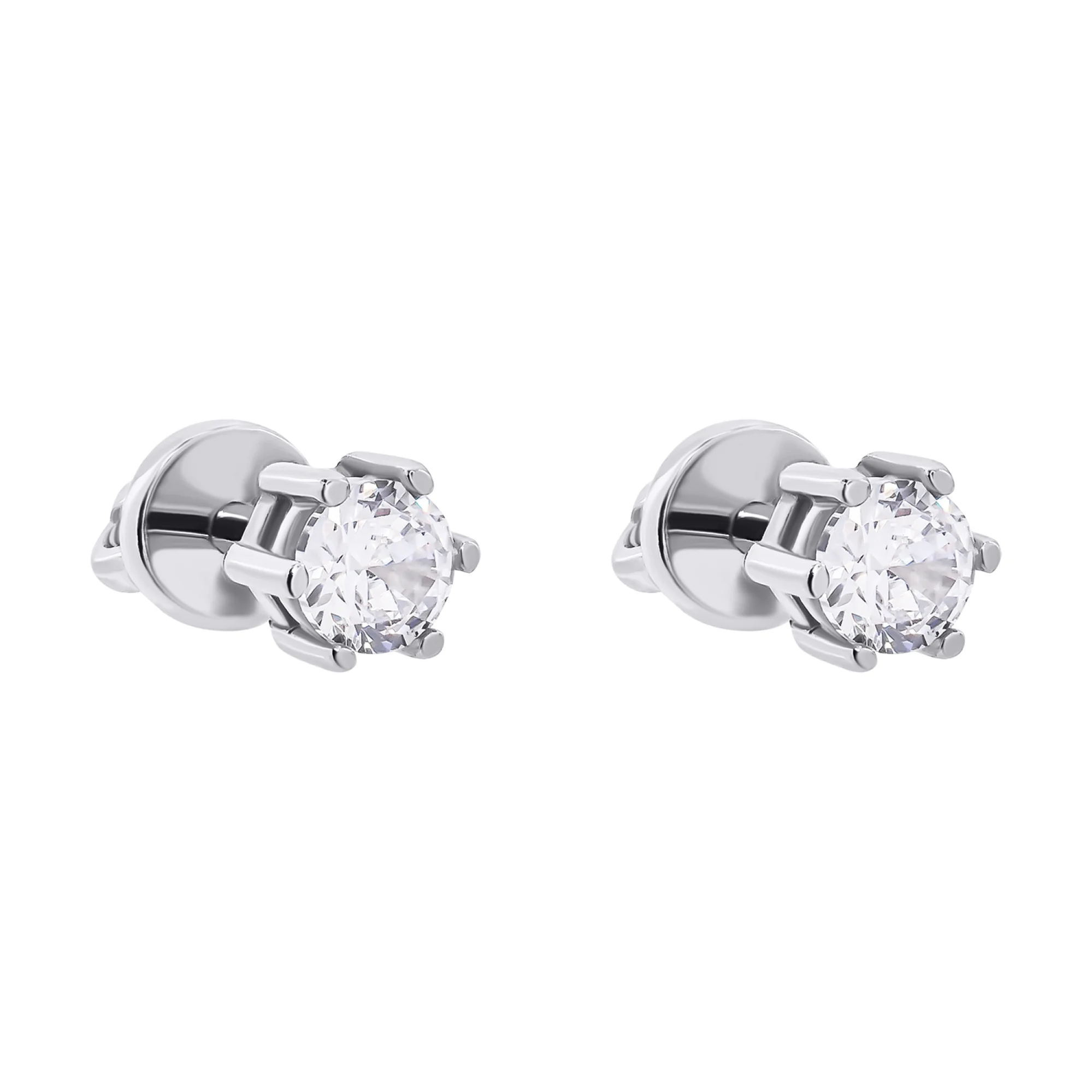 Сережки-гвоздики из серебра с фианитом - 1453921 - 1