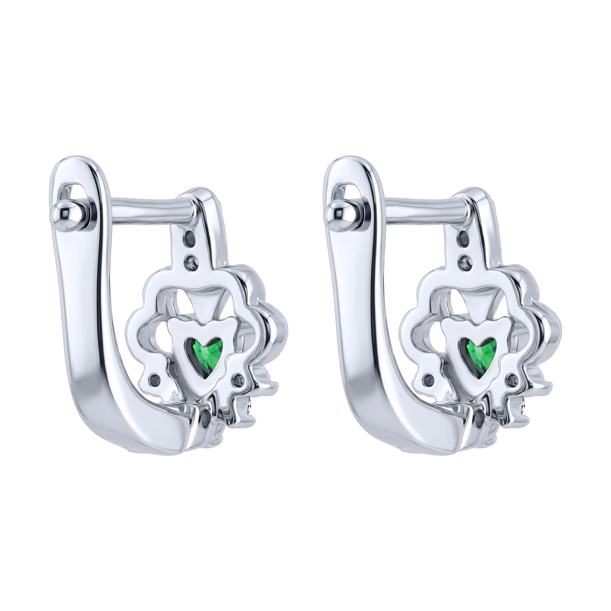 Серьги детские "Сердце" из серебра с альпинитом и фианитами  - 2257736 - 2
