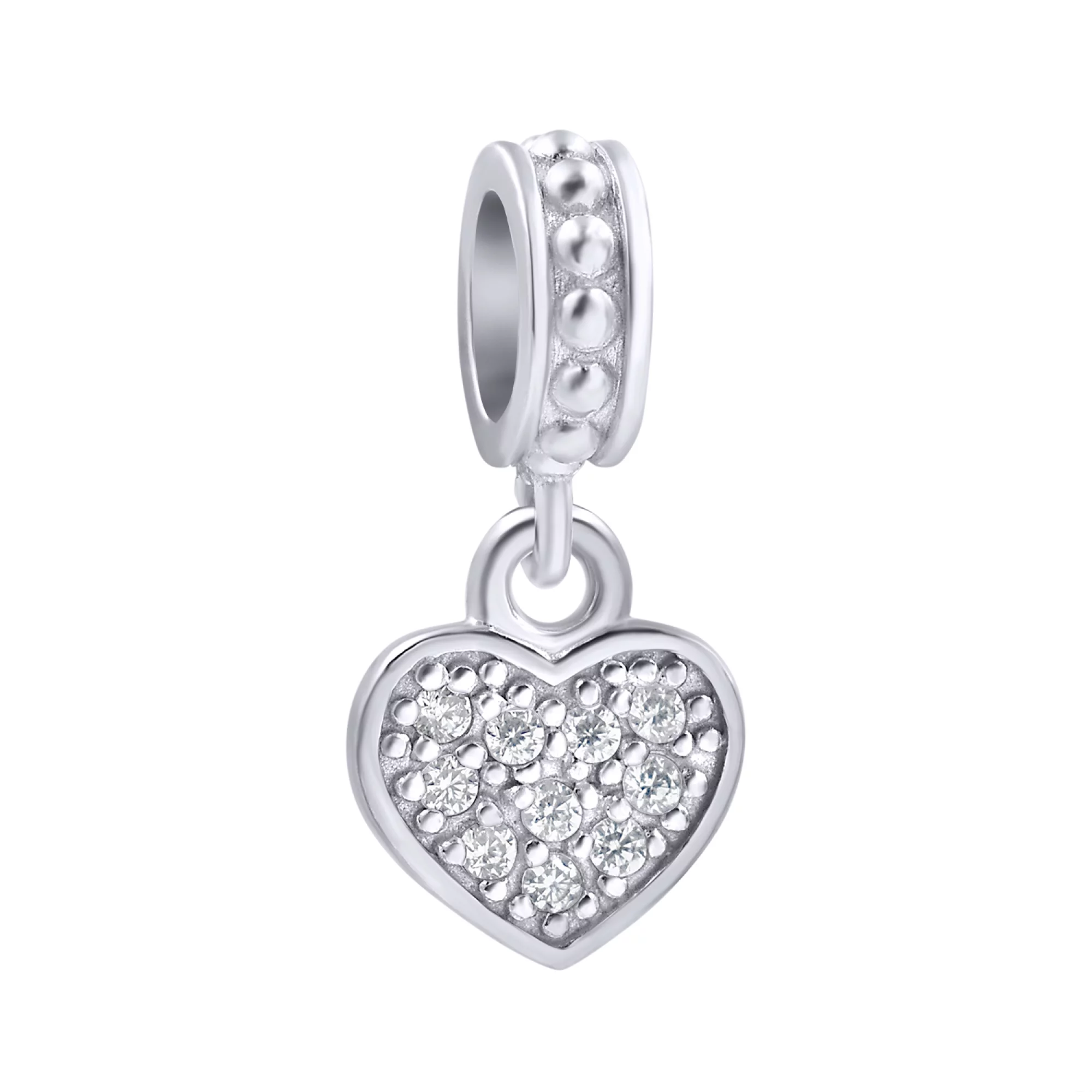 Шарм с подвесом "Сердца" из серебра с фианитом - 436467 – изображение 1