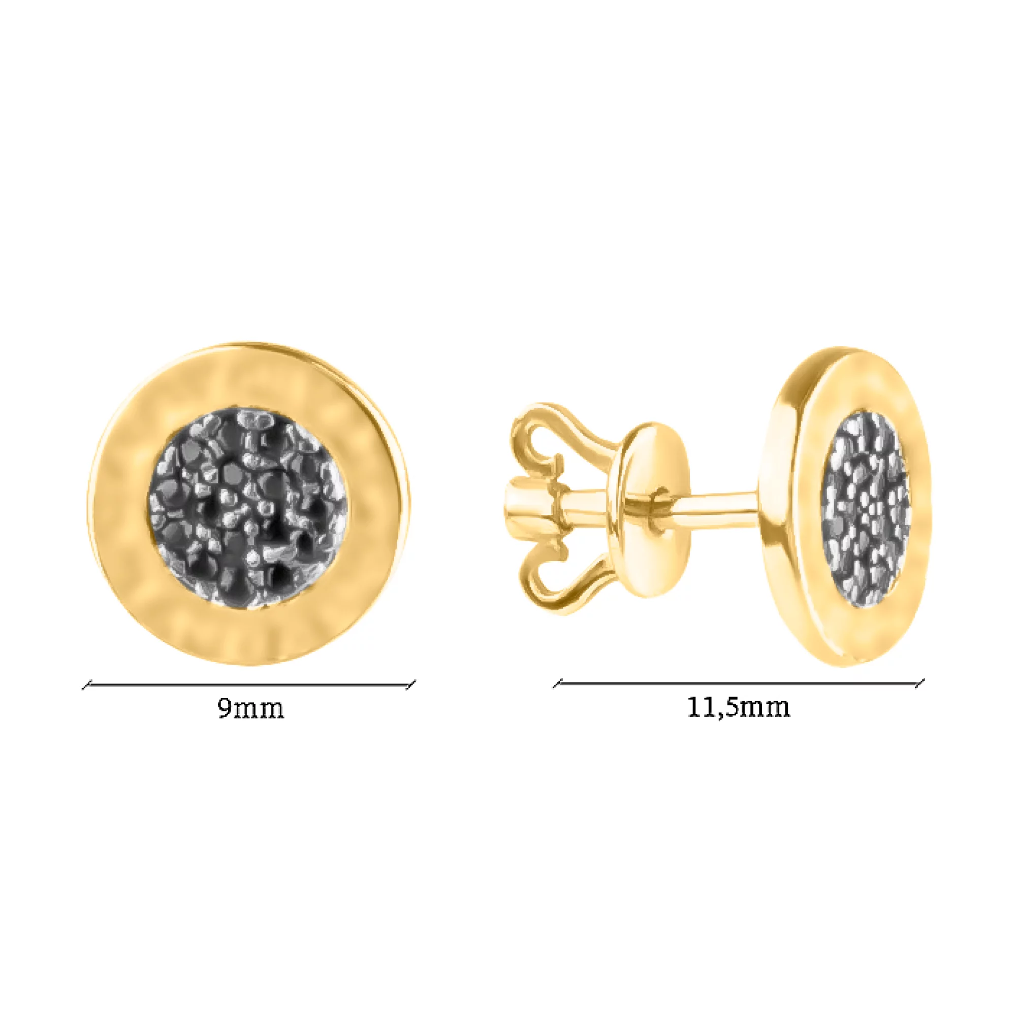 Сережки-гвоздики з лимонного золота з розсипом фіанітів - 1552846 – зображення 4