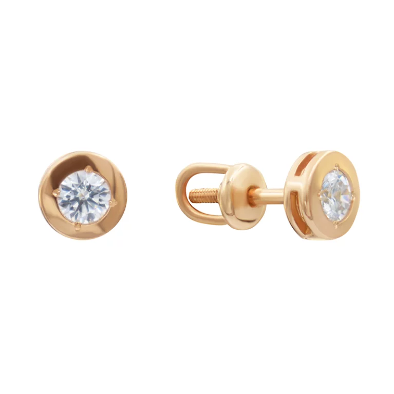 Золоті сережки-гвоздики з фіанітами круглої форми. Артикул 2191115101: ціна, відгуки, фото – купити в інтернет-магазині AURUM