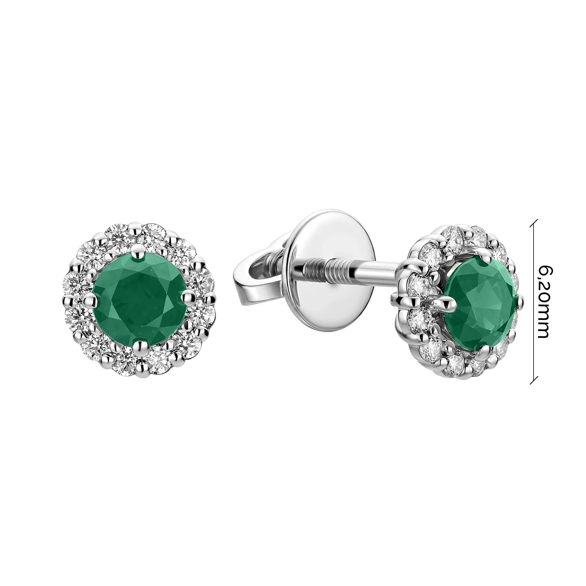 Серьги-пусеты из белого золота с изумрудом и бриллиантами - 2258094 - 2